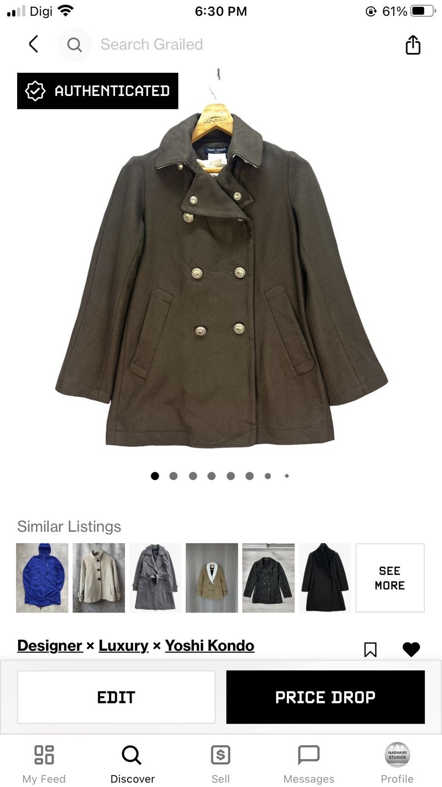 Japanese Brand YOSHI KONDO PARIS WOOL BELTED DOUBLE BREASTED COAT #7825-180 Size S / US 4 / IT 40 - 13 Thumbnail