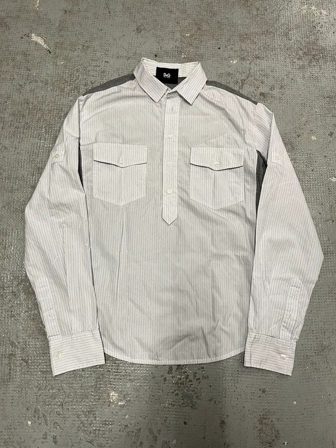 Designer × Dolce & Gabbana × Vintage 1990s Dolce & Gabbana White & Grey Hybrid Shirt Longsleeves Size US S / EU 44-46 / 1 - 1 Thumbnail