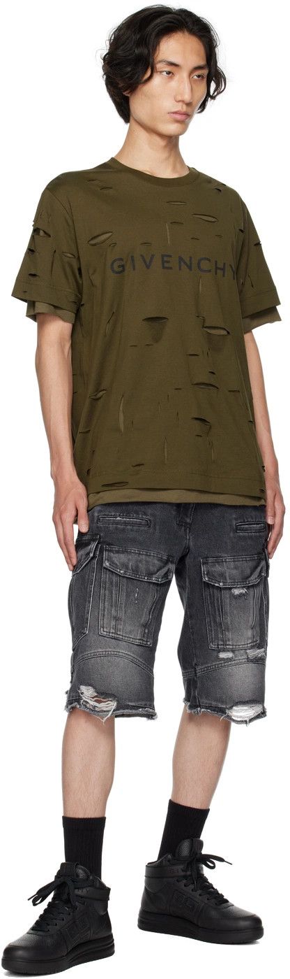 Givenchy Khaki Double Layer Cut-Out T-Shirt Size US XXL / EU 58 / 5 - 4 Thumbnail