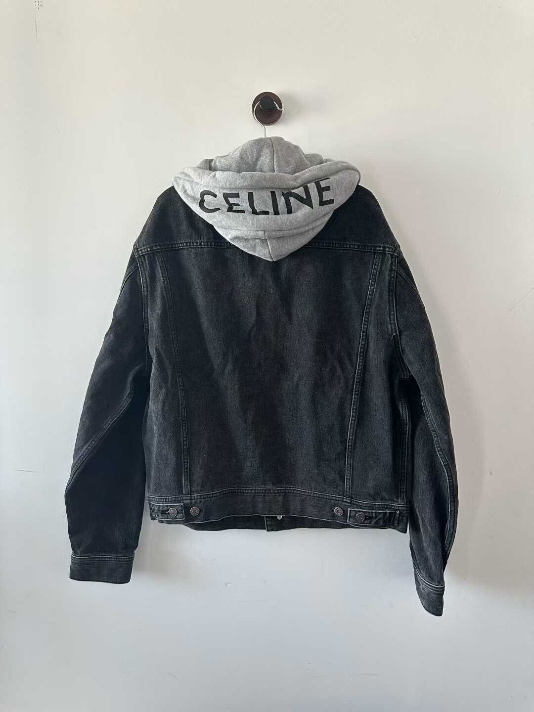 Celine celine gray and black denim jacket with hoodie Size US L / EU 52-54 / 3 - 1 Thumbnail