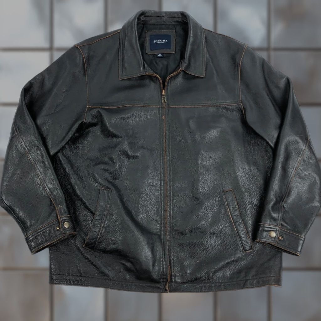 Vintage VINTAGE Sonoma Leather Jacket Mens XL Brown Distressed Bomber Jacket Winter Fall Spring Leather Zip Zipper Mens Size US XL / EU 56 / 4 - 1 Thumbnail