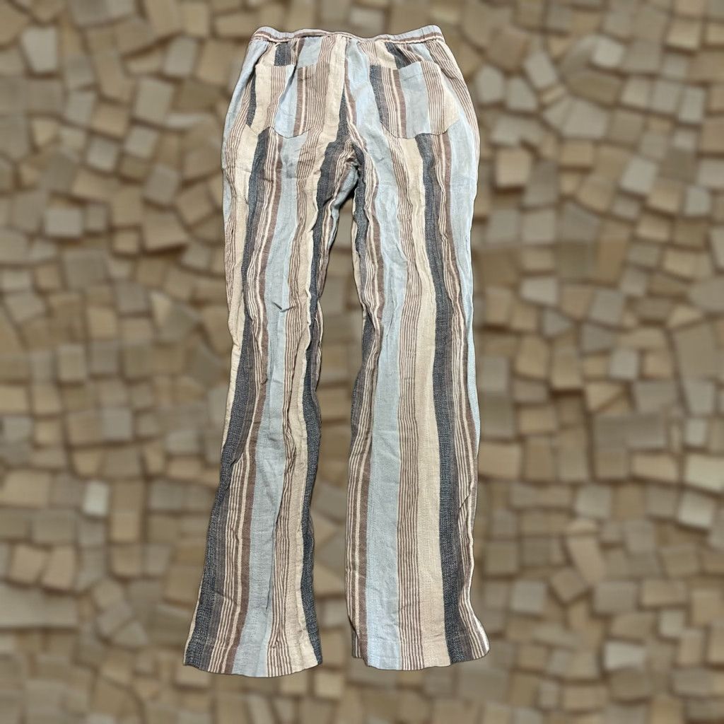 Vintage Fashion on Earth Pants Women Size Small Blue Brown Tie Waist Straight Leg Casual Ank le Size 28" / US 6 / IT 42 - 1 Thumbnail