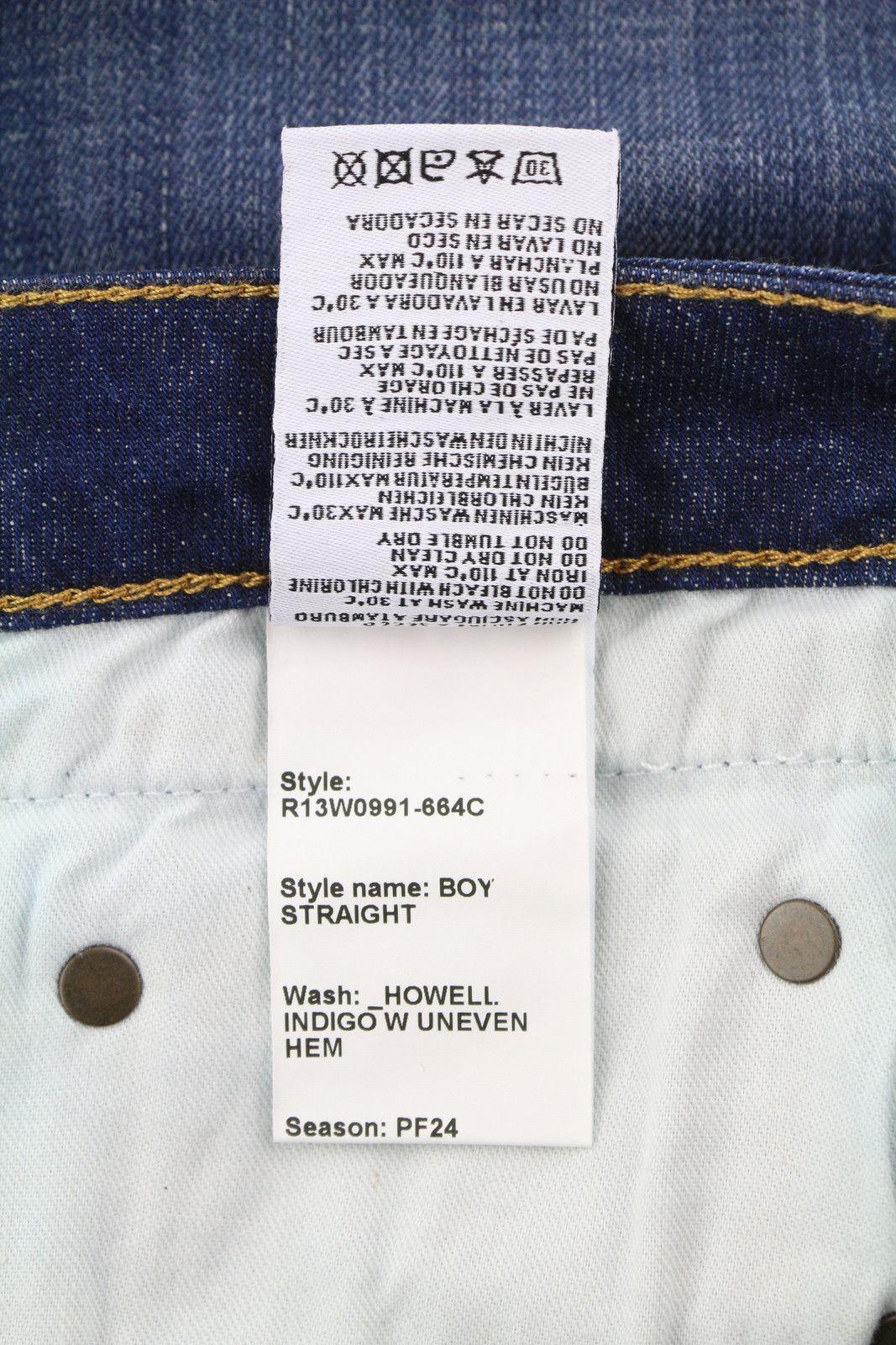 R13 BOY STRAIGHT 31 Howell Indigo Uneven Hem Faded 86353 Size 31" - 9 Thumbnail