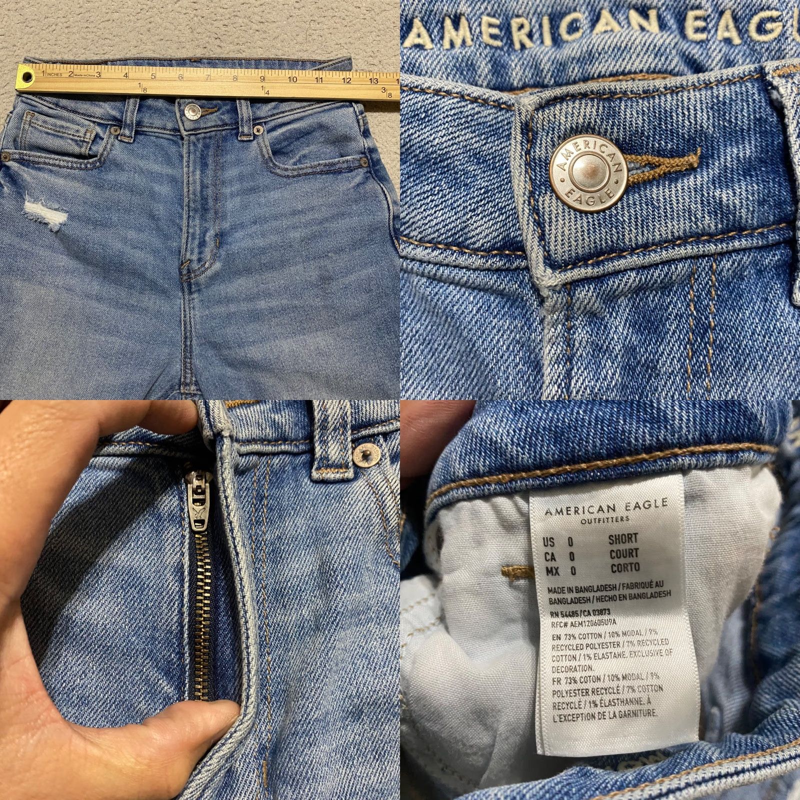 American Eagle Outfitters American Eagle Outfitters Mom Jeans Womens 0P Blue Denim Distressed High Rise Medium Wash Jeans Women Size 25" / US 0 / IT 36 - 8 Thumbnail