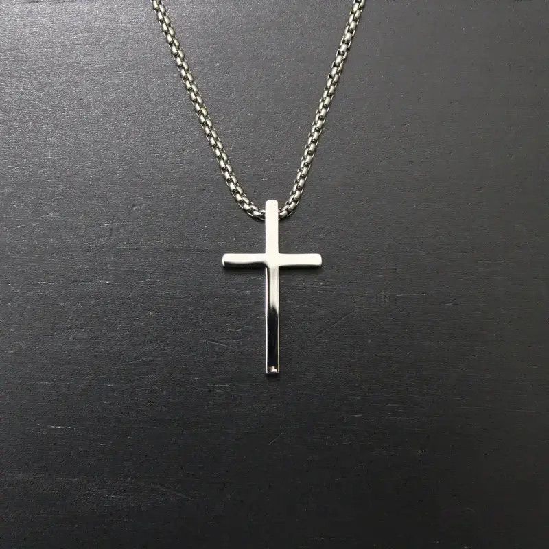 Jewelry Silver Cross Pendant with Box Chain Necklace Size ONE SIZE - 4 Thumbnail