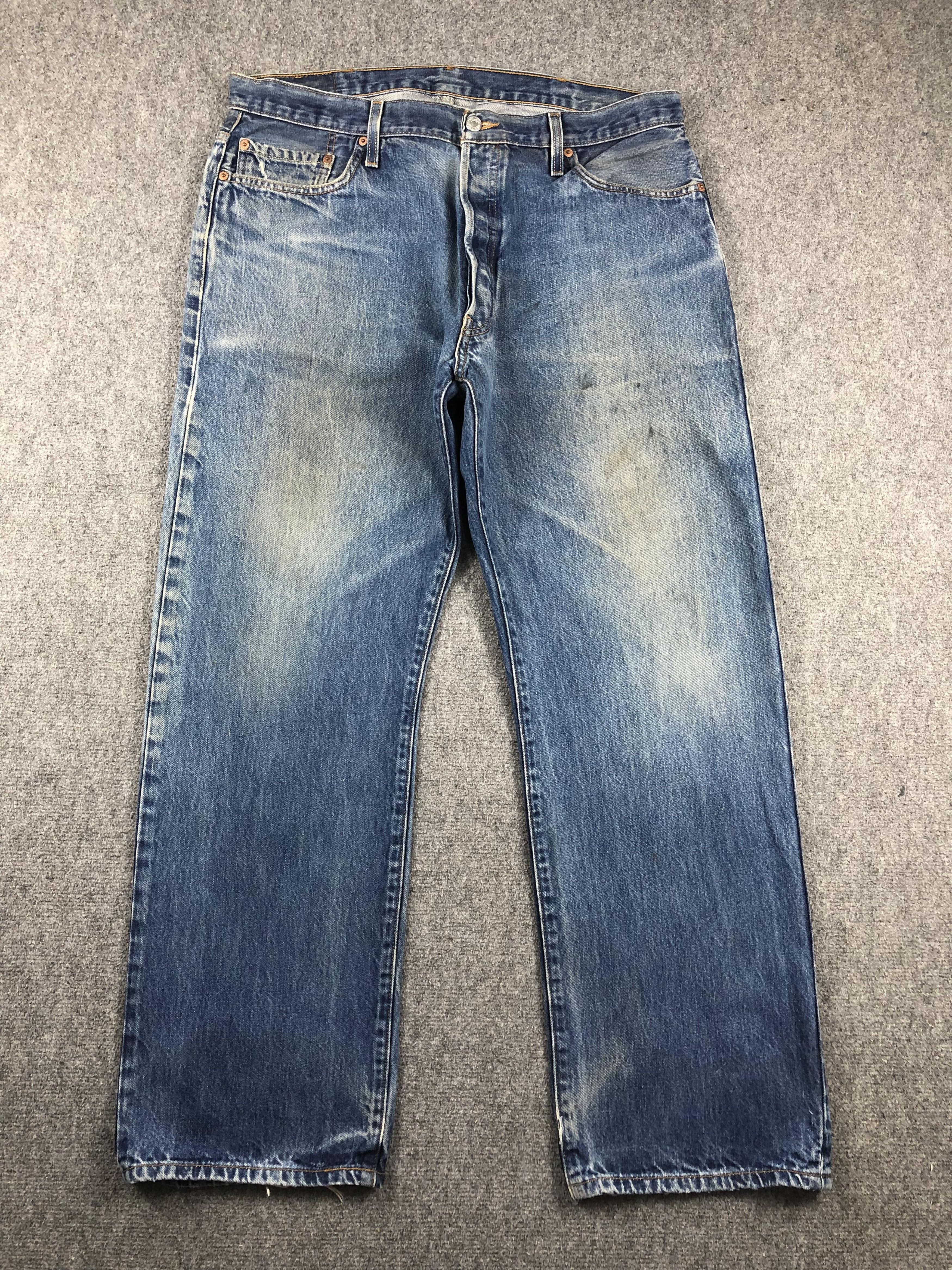 image of Levis 501 Faded Blue Jeans in Blue Denim, Men's (Size 37)