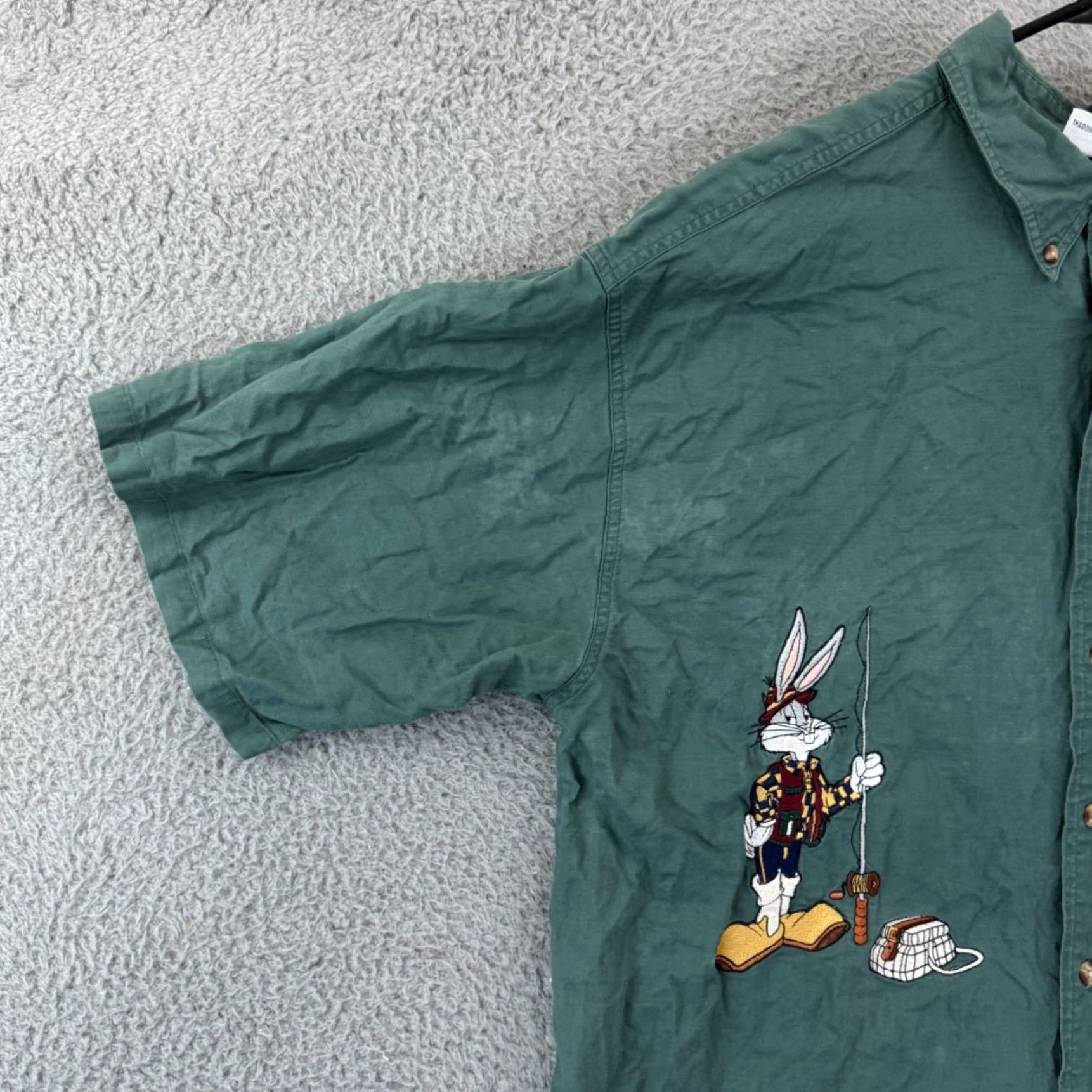 Vintage VINTAGE Looney Tunes ACME Studio Shirt Mens XL Green Bugs Bunny Linen Blend 90s Button Up Size US XL / EU 56 / 4 - 4 Thumbnail