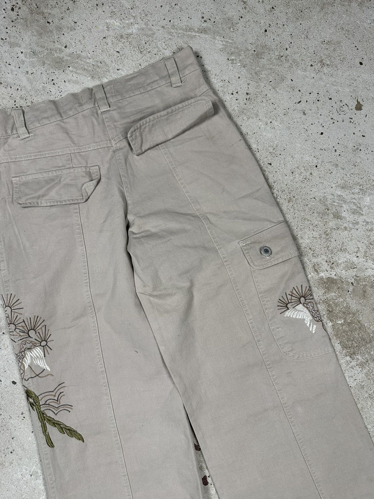 If Six Was Nine Vintage Y2K Baggy Cargo Embroidery Flowers Beige Pants Flare Size US 30 / EU 46 - 12 Thumbnail