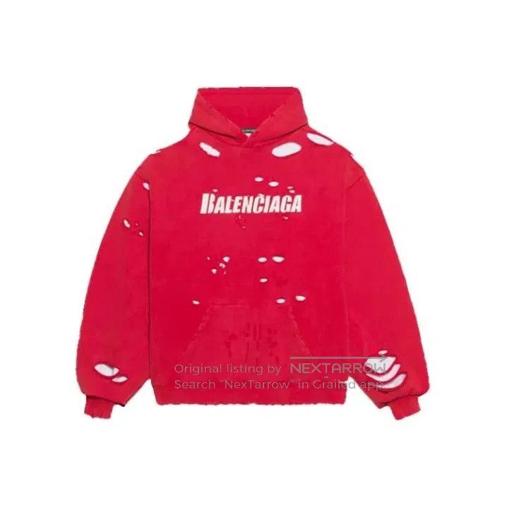 Balenciaga Balenciaga Distressed Logo Red Hoodie for Unisex. Size US XS / EU 42 / 0 - 1 Thumbnail