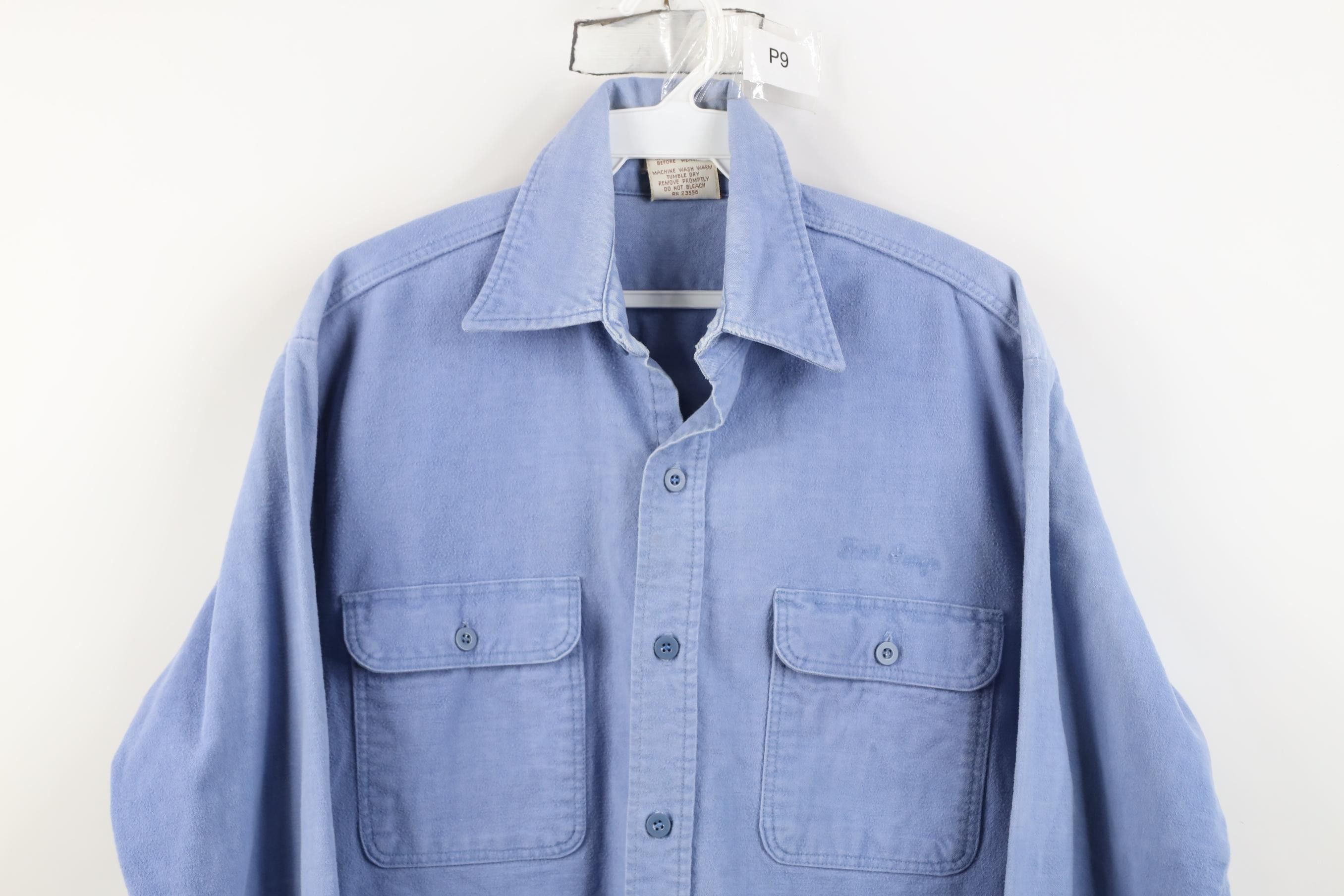 Vintage Vintage 70s Streetwear Chamois Cloth Button Shirt Blue USA Size US M / EU 48-50 / 2 - 2 Thumbnail