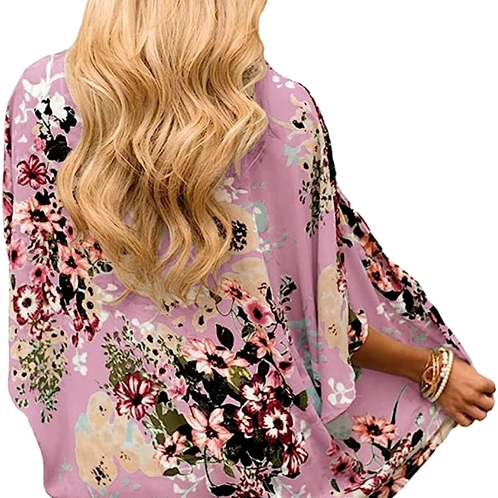 Other Women's Batwing Chiffon Kimono Beachwear CoverUp Pink L Size L / US 10 / IT 46 - 5 Thumbnail