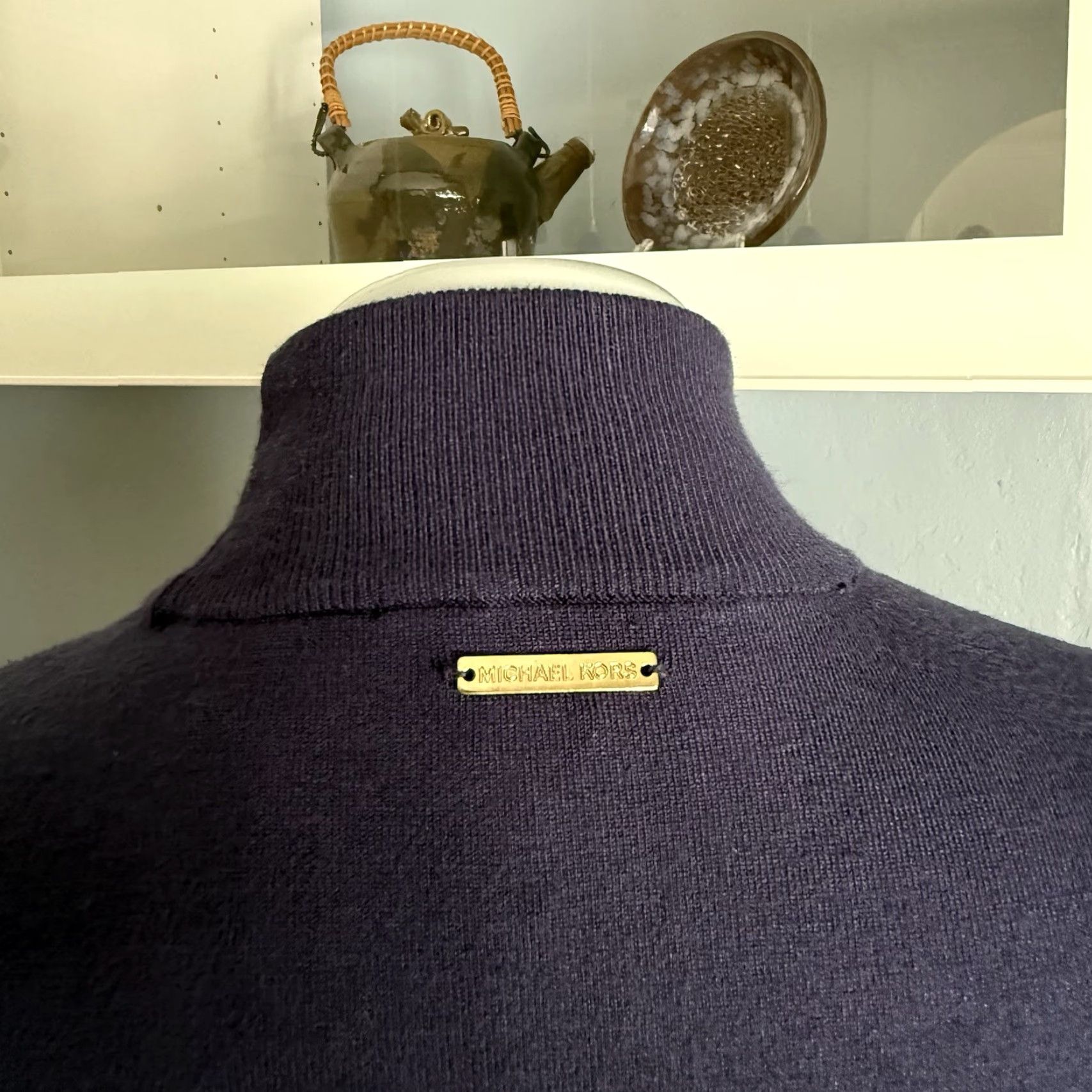 Michael Kors Michael Kors Navy Blue Ruffle Shoulder Sheath Viscose Blend Knit Dress Size S Size S / US 4 / IT 40 - 7 Thumbnail