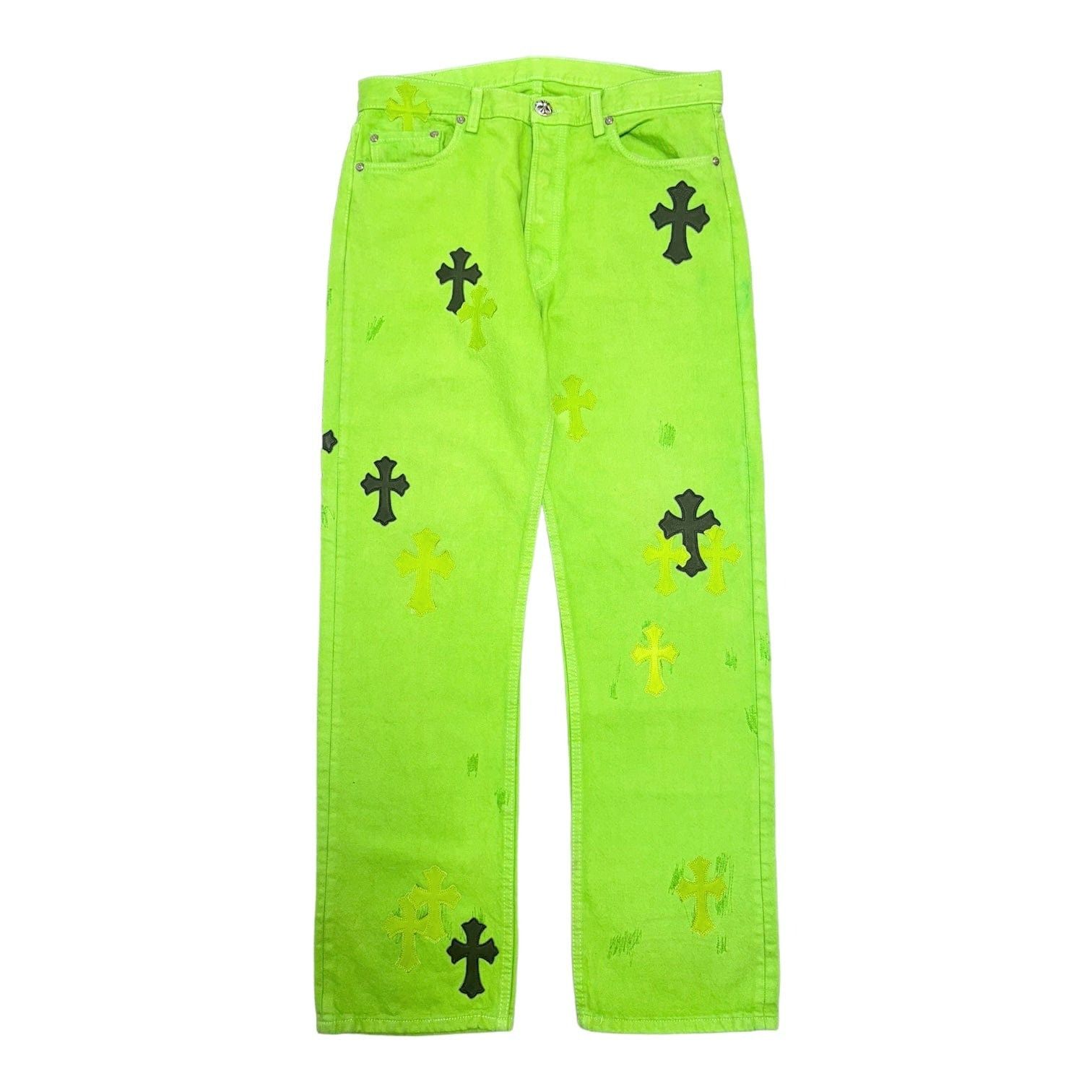 Image of Chrome Hearts Levi's Sex Records Cross Patch Jeans Lime Gree in Lime Green, Men's (Size 34)