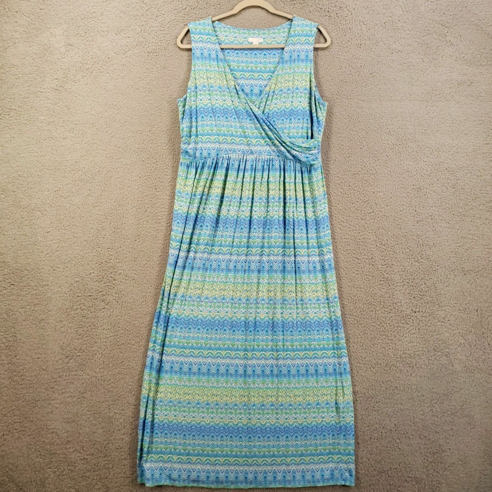 J. Jill J Jill Maxi Dress Faux Wrap Womens Medium Stretch Blue Green Yellow Long V Neck Size M / US 6-8 / IT 42-44 - 4 Thumbnail