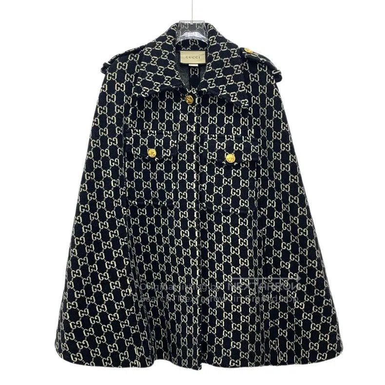 Gucci Gucci Black logo jacquard full print wool lapel cloak jack Size L / US 10 / IT 46 - 1 Thumbnail