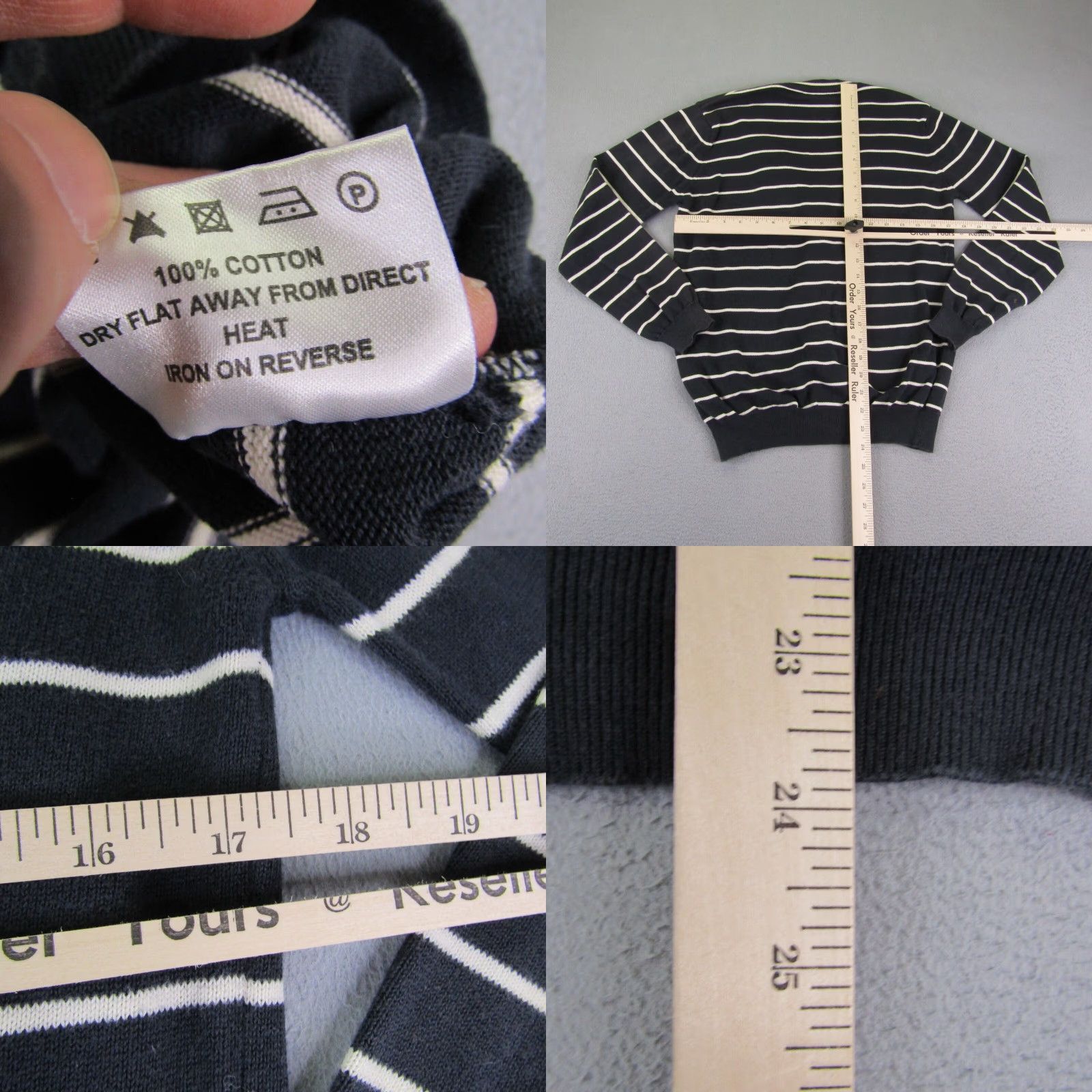 Barbour VINTAGE Barbour Cardigan Sweater Womens 14 Navy Cream Striped Knit Cotton Button Up V-Neck Size XL / US 12-14 / IT 48-50 - 8 Thumbnail