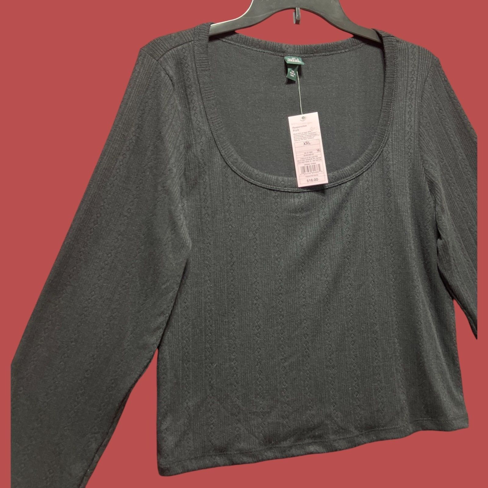 Other Wild Fable - Women's Long Sleeve Pointelle T-Shirt - Black - Size XXL / US 16-18 / IT 52-54 - 11 Thumbnail