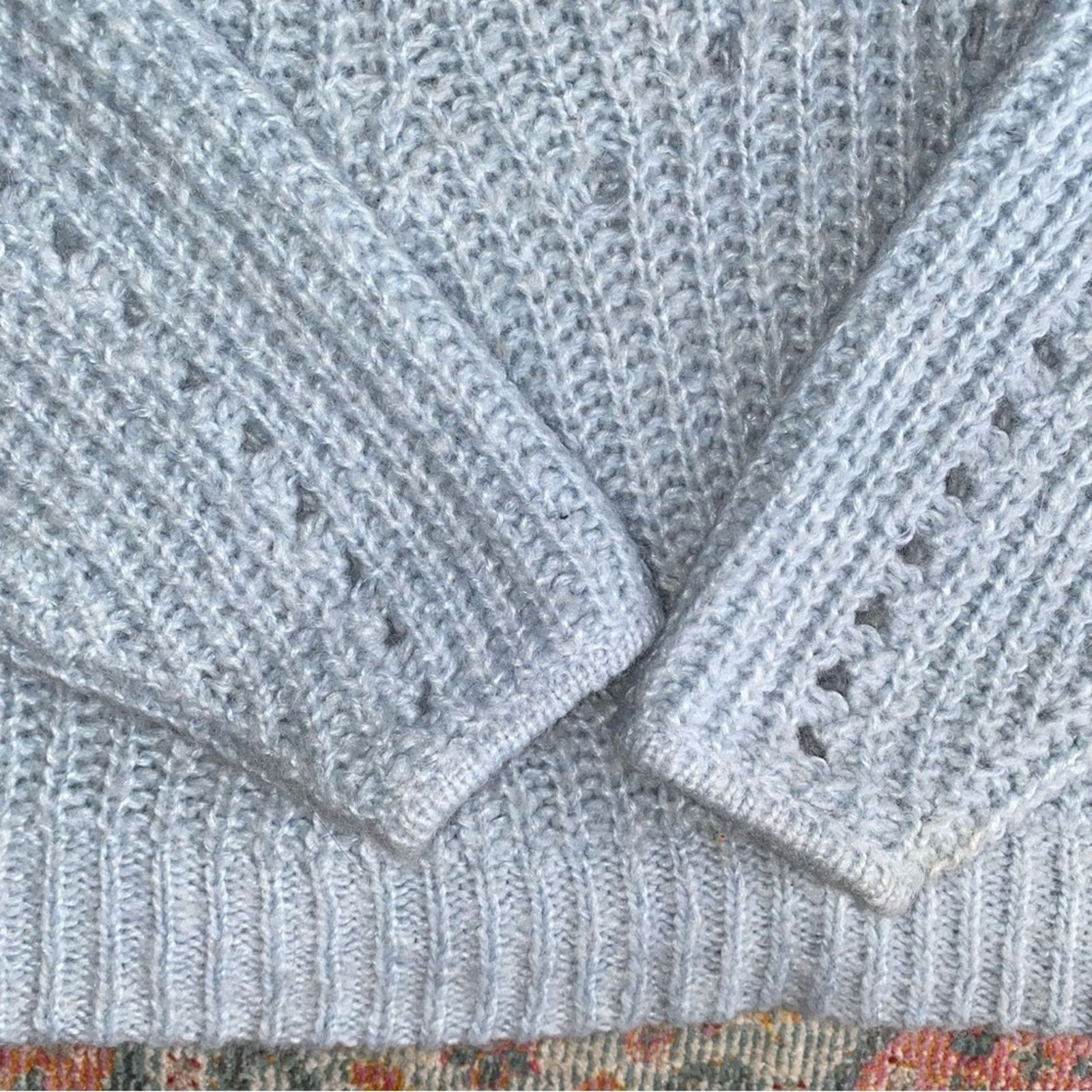 MOUSSY MOUSSY $320 Pale Blue Eyelet Volume Sleeve Sweater sz 1 Sm Size S / US 4 / IT 40 - 5 Thumbnail