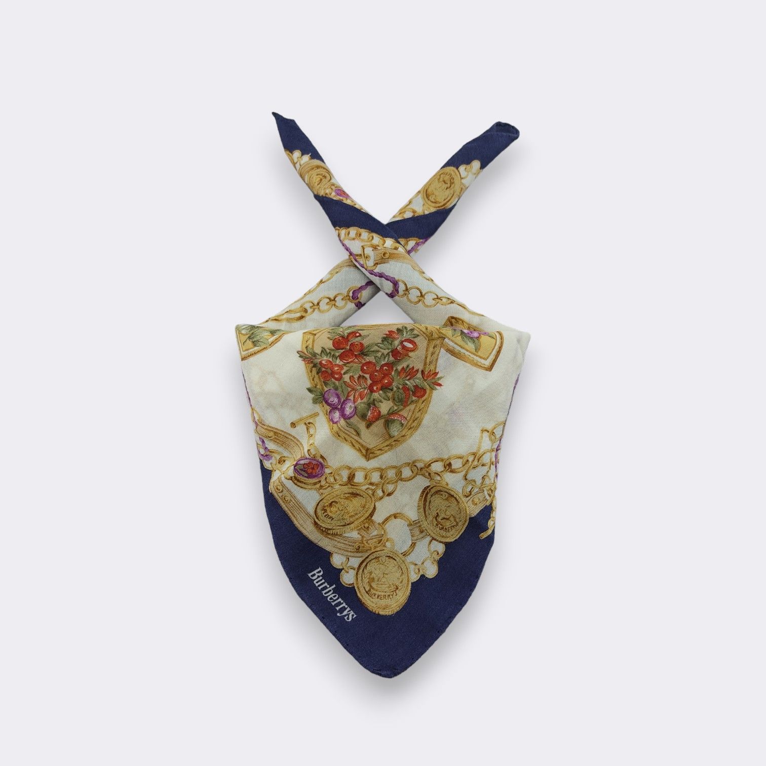 Burberry Vintage Burberrys Fruit Gold Chain Cotton Handkerchief Scarf Size ONE SIZE - 2 Thumbnail