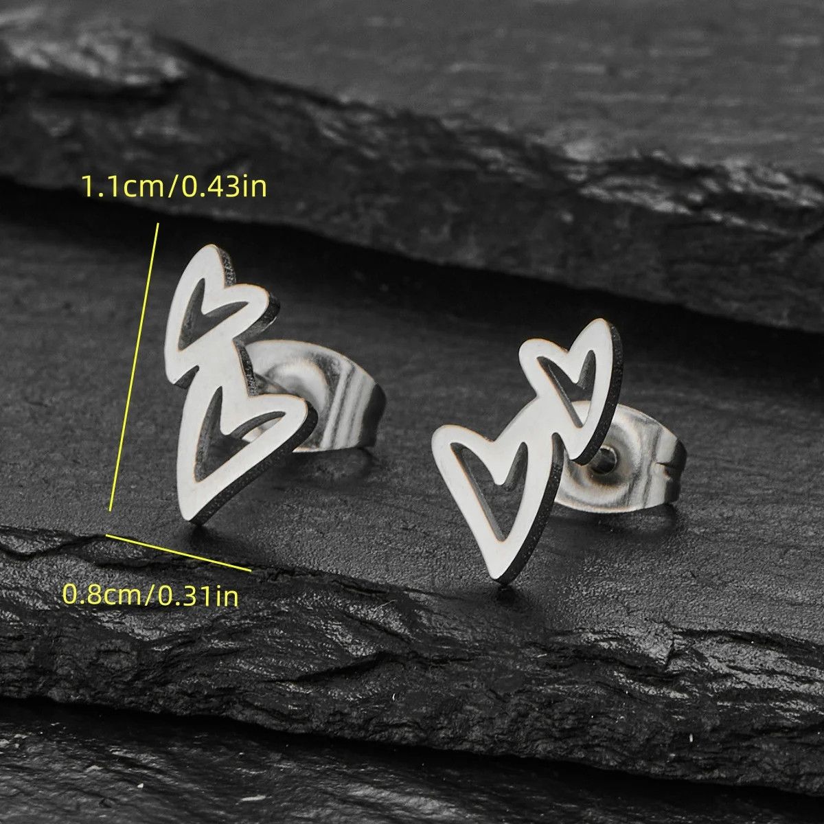 Jewelry Double Love Heart Mini Stud Earrings Charm Earring Gift Size ONE SIZE - 2 Thumbnail