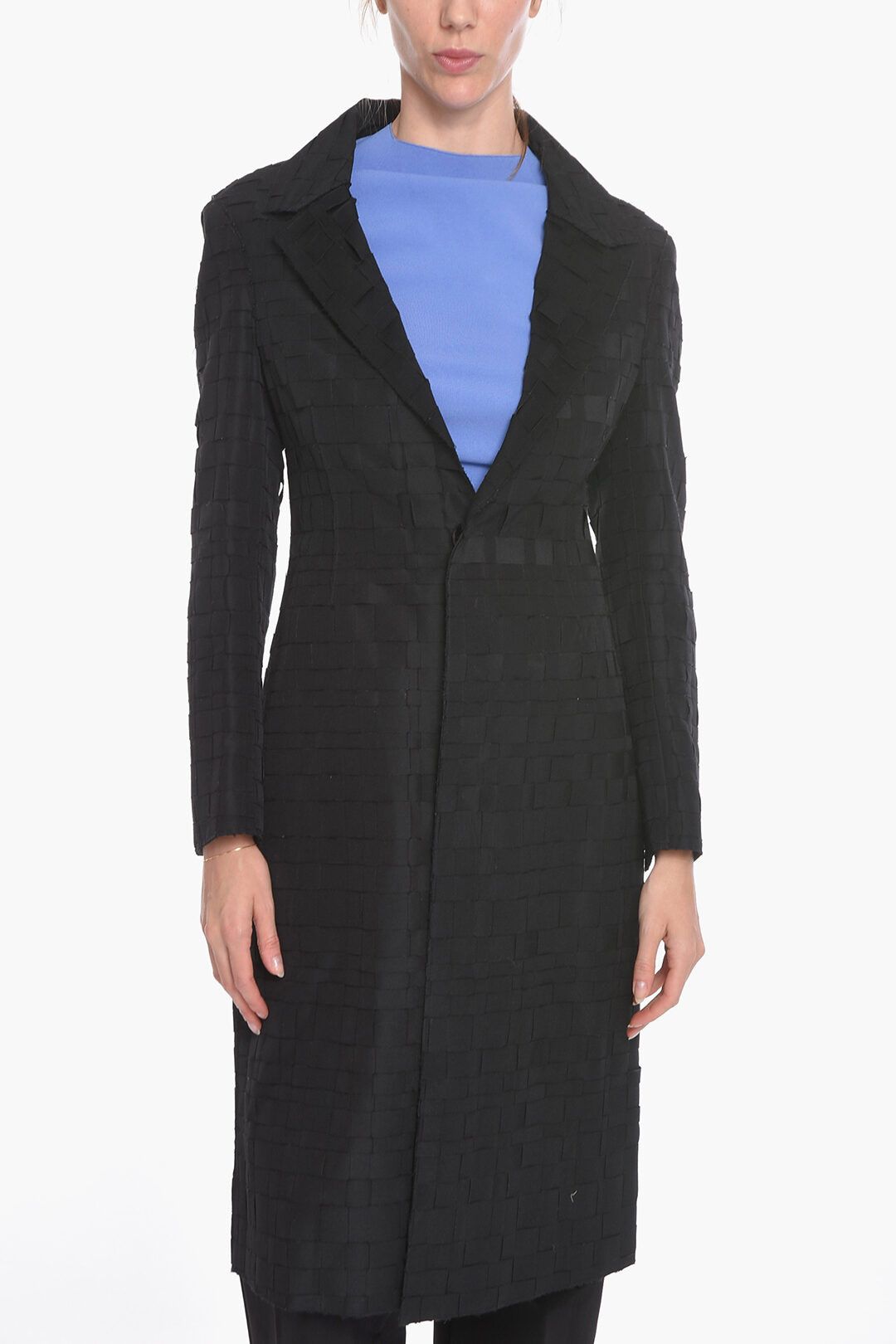og1mm0524 Silk Gazarre Single-beasted Coat in Black