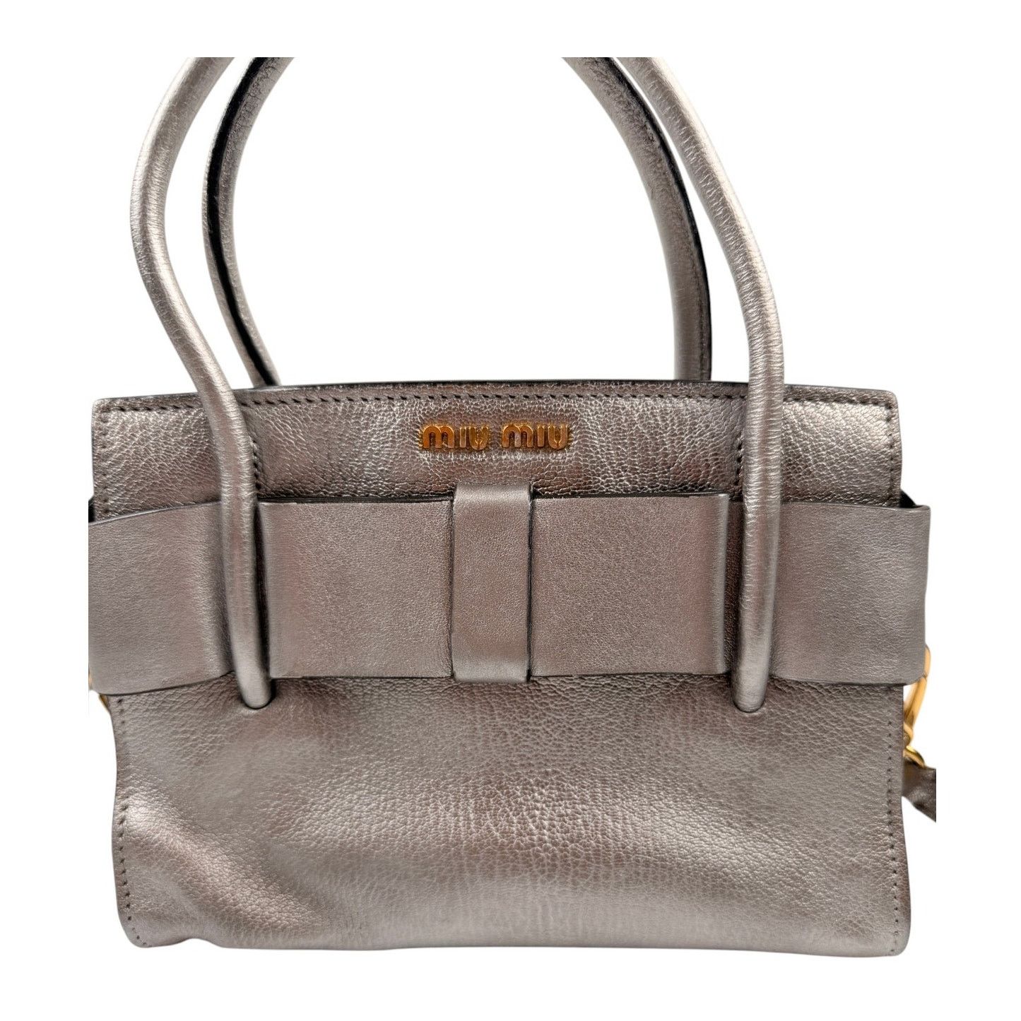 Miu Miu Miu Miu Silver Small Madras Bow-Embellished Tote Size ONE SIZE - 1 Thumbnail