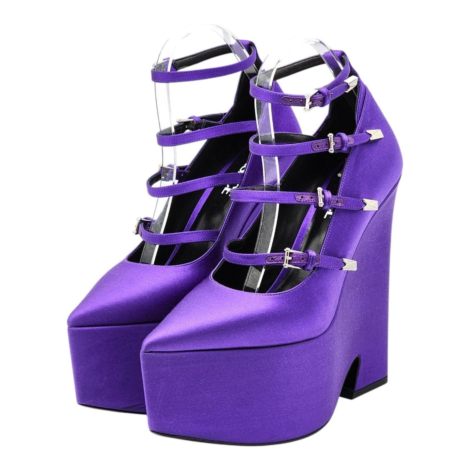 Versace Tempest Strappy Satin Platform Pumps Purple EU 38.5 US 8.5 Size US 8.5 / IT 38.5 - 1 Thumbnail