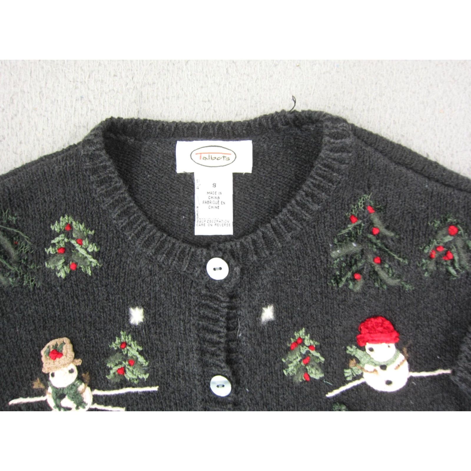 Talbots Talbots Cardigan Women S Black Christmas Embroidered Holiday Sweater Knit Crew Neck Long Sleeve Casual Autumn Winter Size S / US 4 / IT 40 - 2 Thumbnail