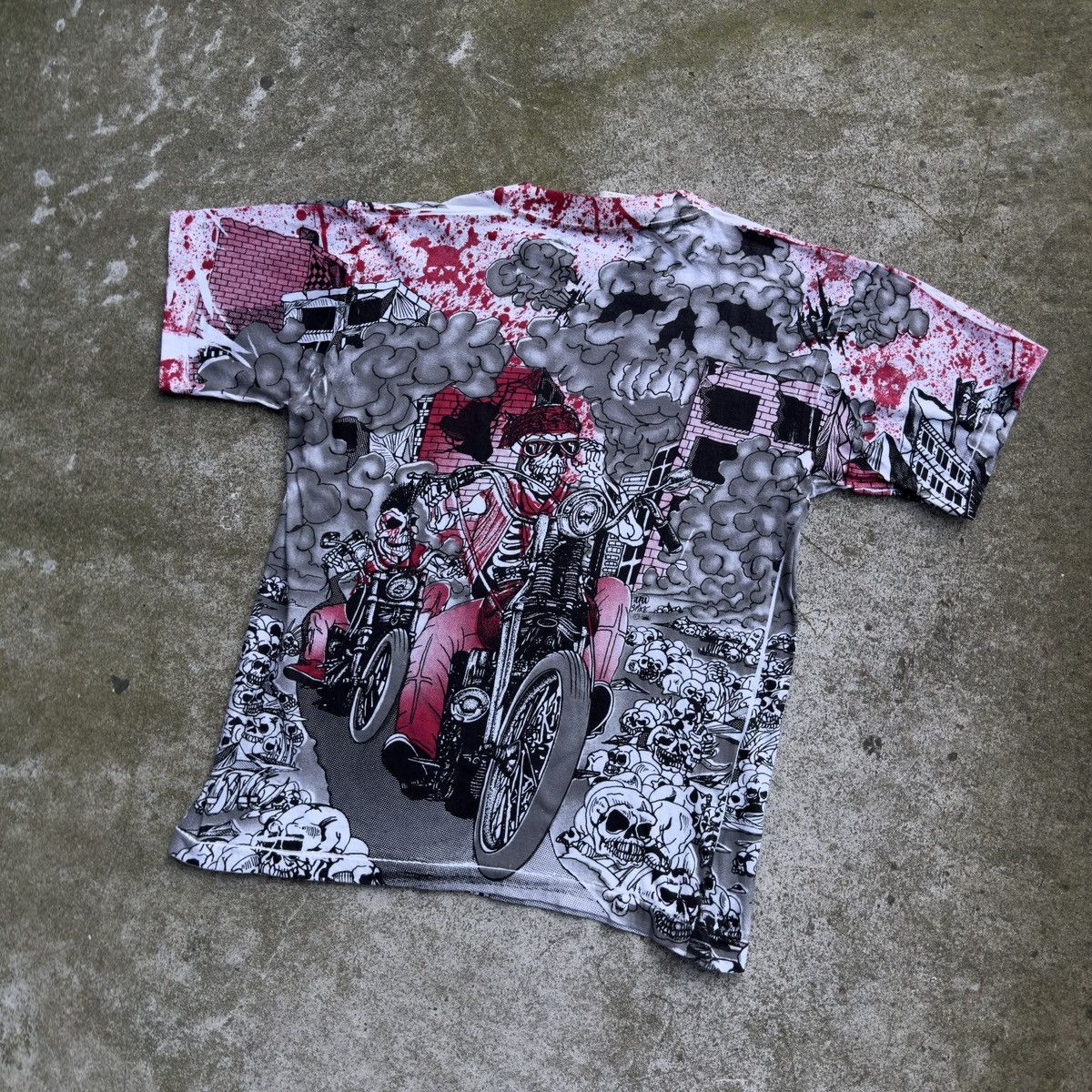 Vintage Vintage 90s Skeleton Biker Flame Tee ERD Grunge Balenciaga Size US S / EU 44-46 / 1 - 7 Thumbnail