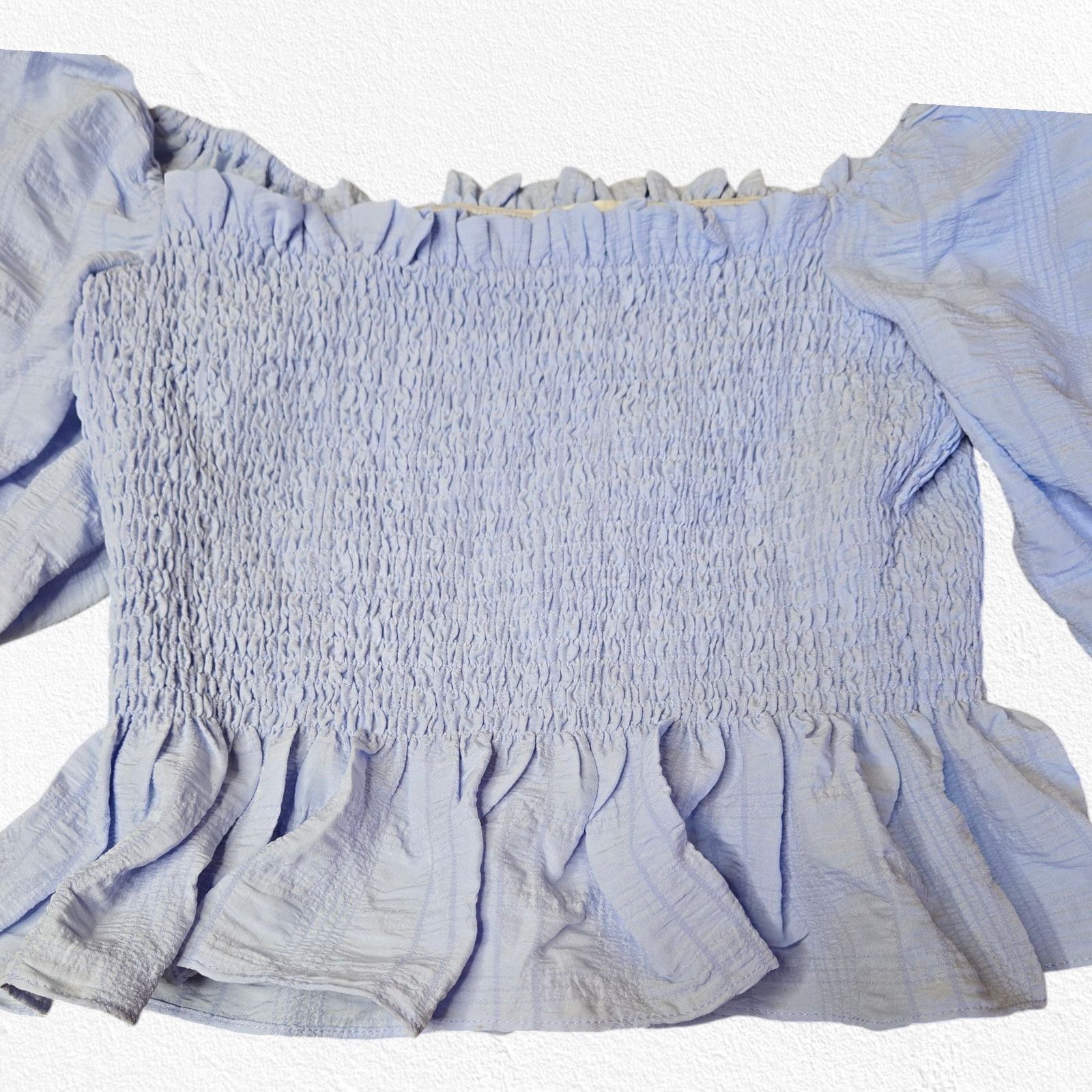 Anthropologie Blue Smocked Cropped Peplum Blouse Size Large Size L / US 10 / IT 46 - 9 Thumbnail