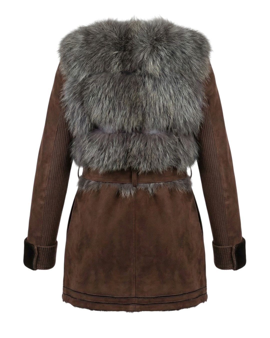 Roberto Cavalli FOX FUR FRONT LEATHER BELTED COAT Size S / US 4 / IT 40 - 2 Thumbnail
