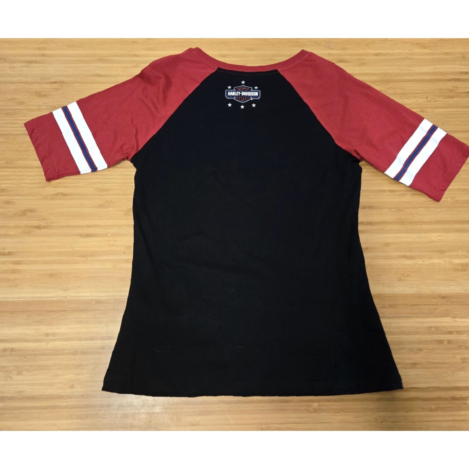 Harley Davidson VINTAGE Harley-Davidson Shirt Womens Large Black Red Patriotic Wing Graphic Made USA Motorcycle Size L / US 10 / IT 46 - 4 Thumbnail