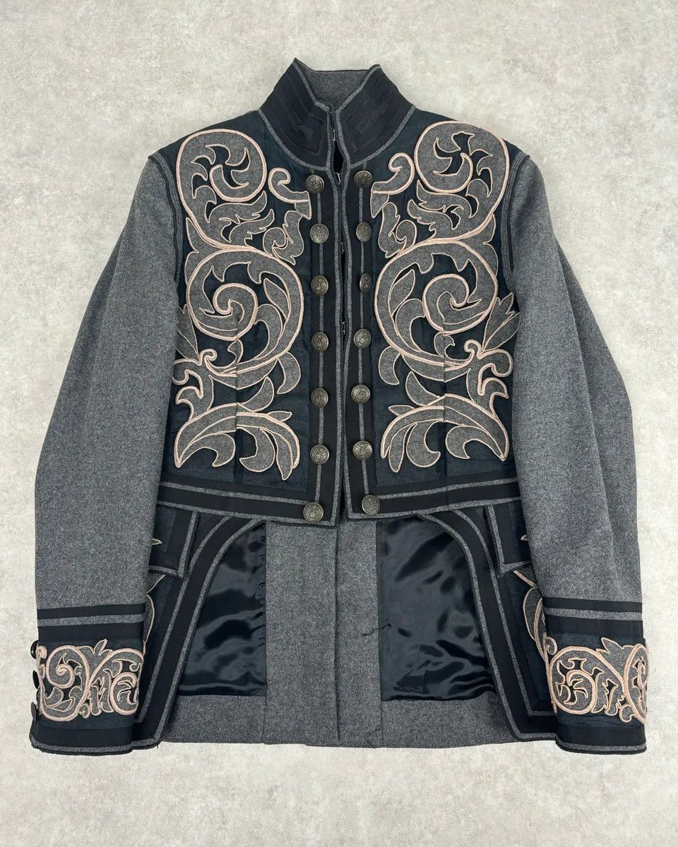 Dolce & Gabbana AW2009 Dolce & Gabbana Grey Wool Baroque Embroidered Officer Jacket Size 42R - 1 Thumbnail