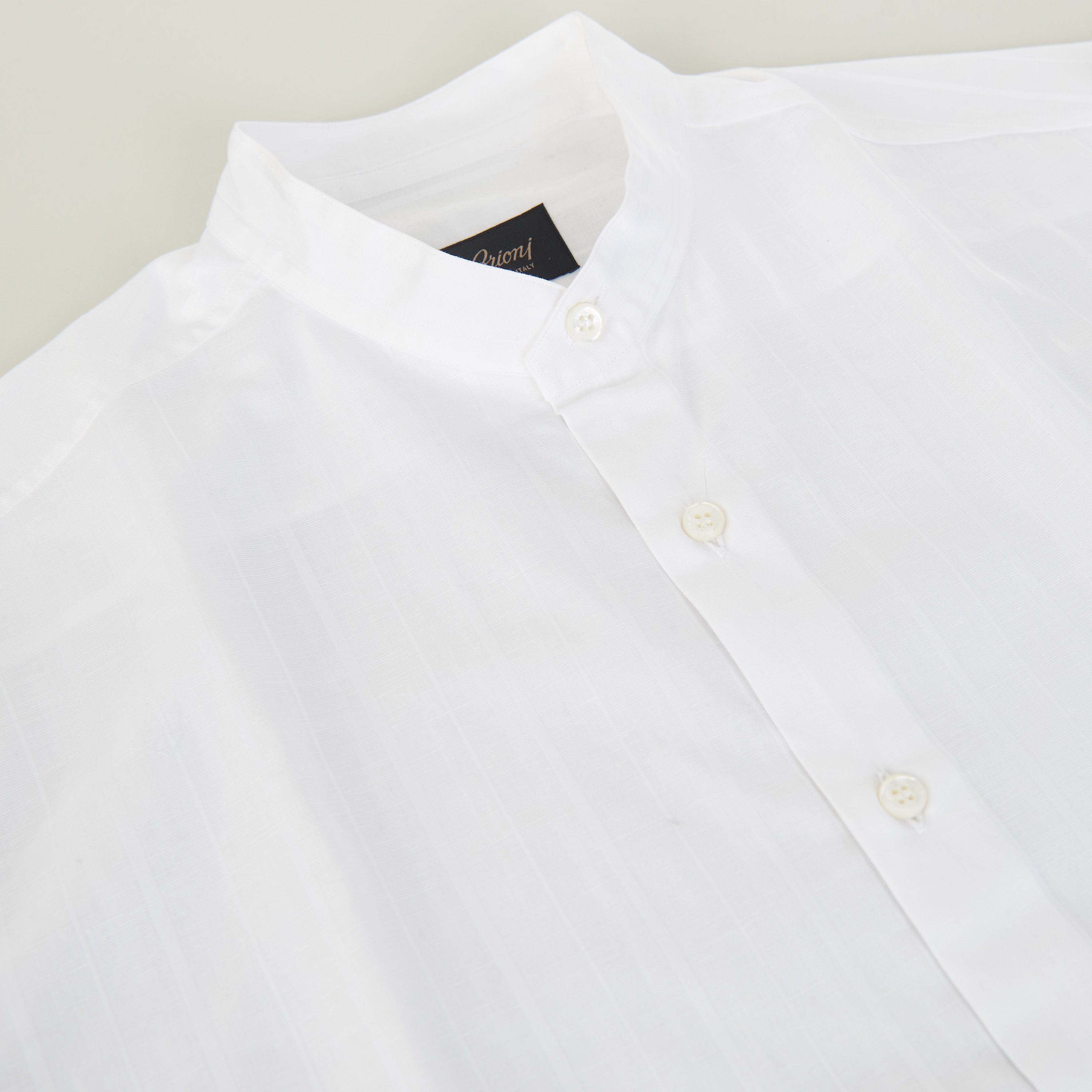 Brioni Mandarin Collar Shirt - Cotton & Linen, Jacquard Stripe Size US M / EU 48-50 / 2 - 12 Thumbnail
