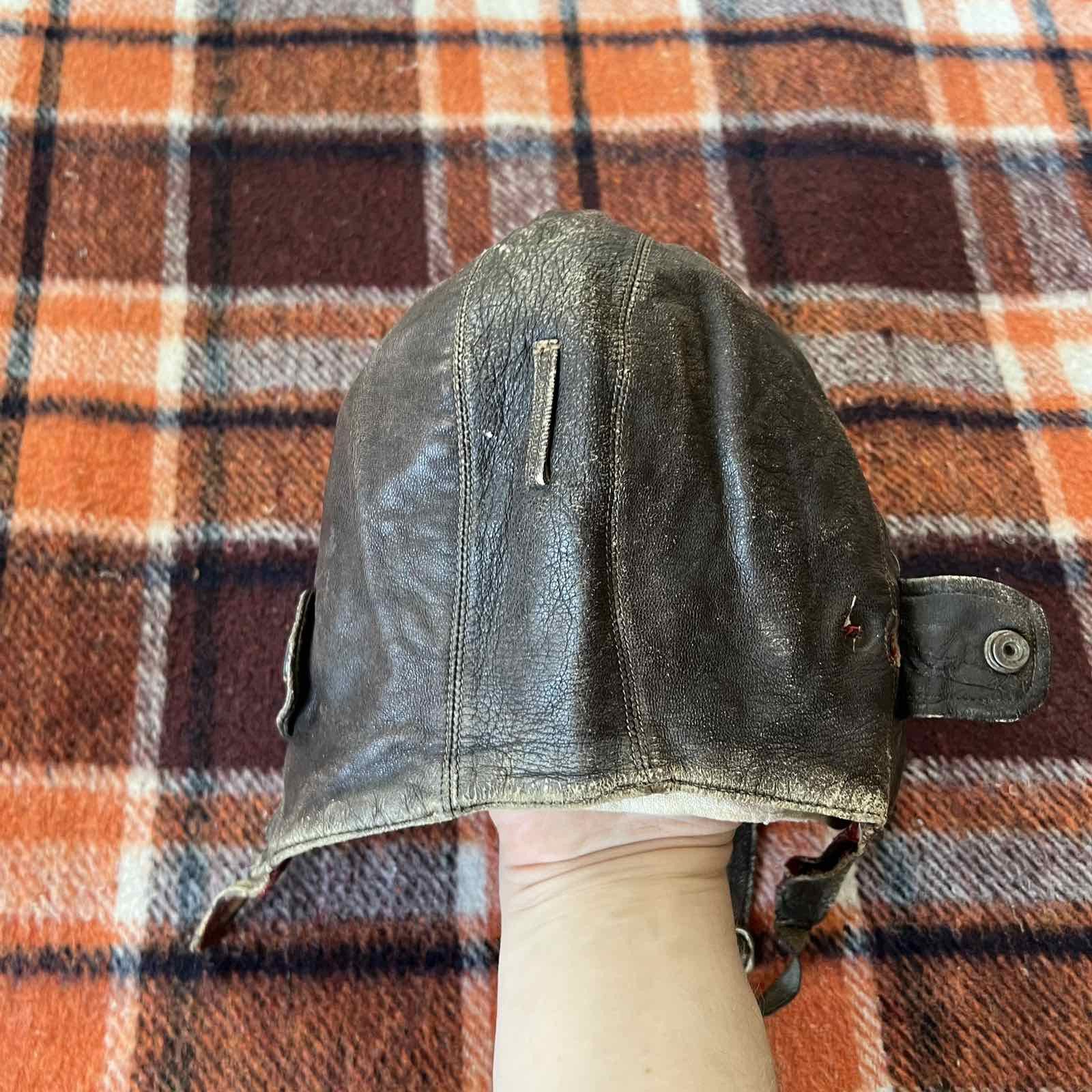 Vintage Rare WW2 German Luftwaffe Leather Flying Helmet Size ONE SIZE - 4 Thumbnail