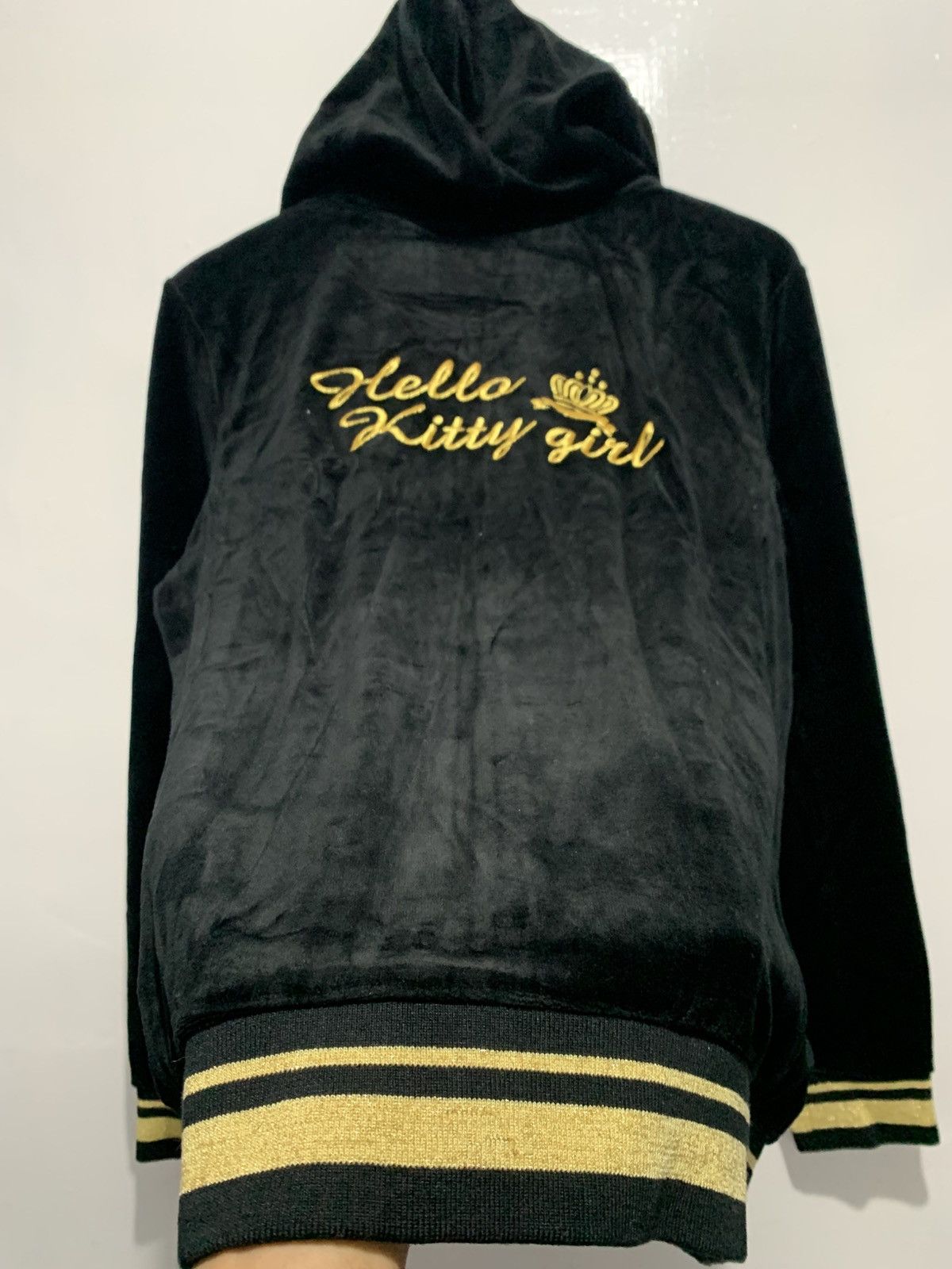 Beauty Beast Hello Kitty Velvet Elegant Black Gold Hoodie Zip Jacket Size L / US 10 / IT 46 - 6 Thumbnail