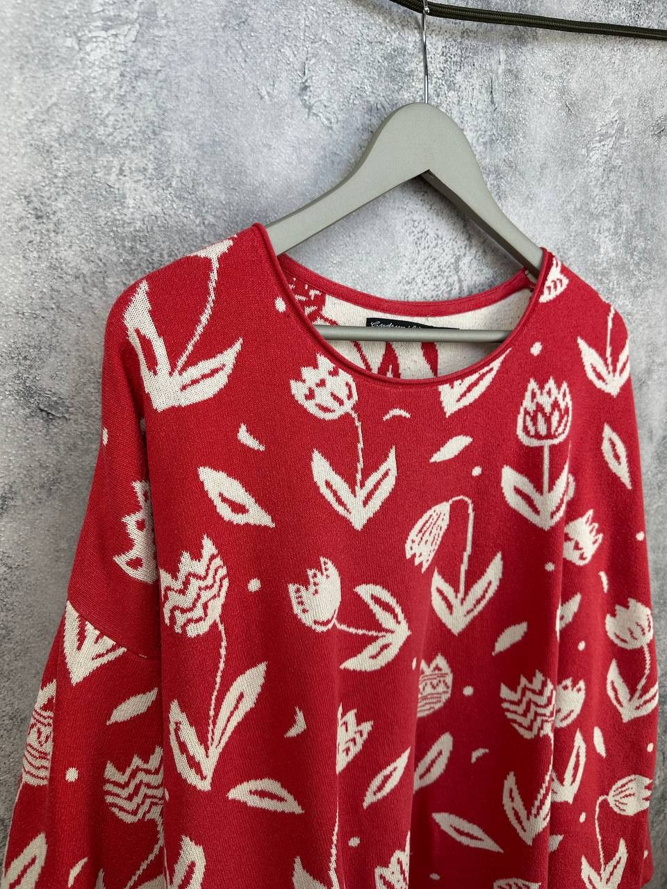 Gudrun Sjoden Gudrun Sjoden Red Floral Jacquard Knit Sweater Pullover Size XL / US 12-14 / IT 48-50 - 3 Thumbnail