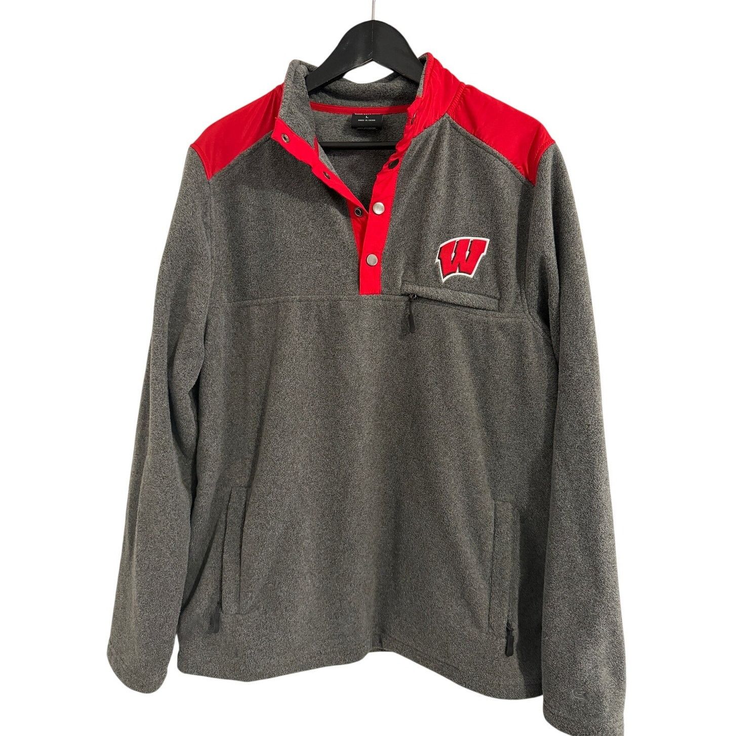 Colosseum Athletics Wisconsin Badgers Snap-Button Fleece Sweatshirt Size L Size US L / EU 52-54 / 3 - 1 Thumbnail