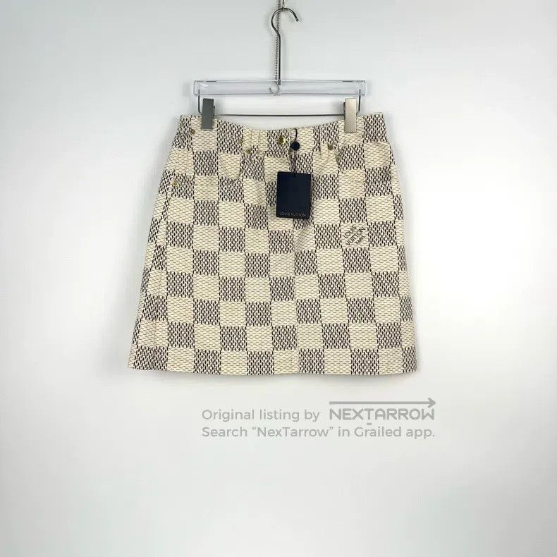 Louis Vuitton Louis Vuitton Beige Checkerboard Leather Skirt Size 39" - 3 Thumbnail