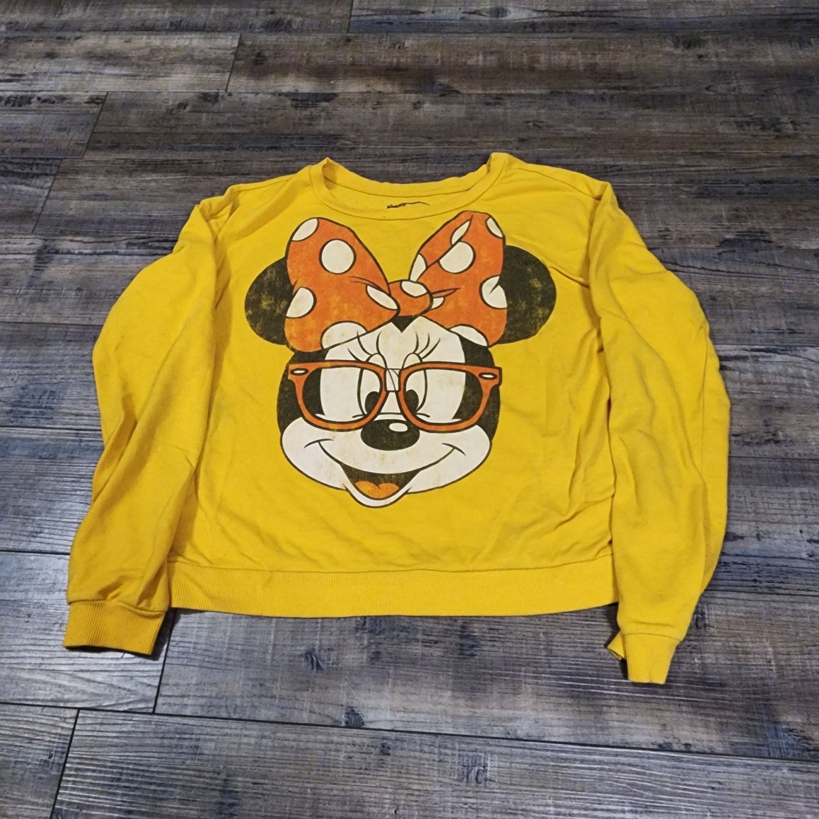 Disney Distressed yellow Minnie Mouse lightweight sweatshirt L 2267 Size L / US 10 / IT 46 - 1 Thumbnail