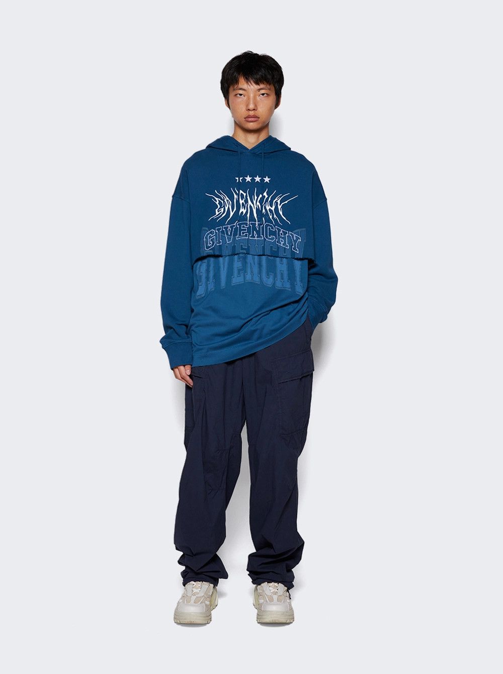 Givenchy Blue Embroidered Multi Logo Oversized Layered Hoodie Size US S / EU 44-46 / 1 - 4 Thumbnail