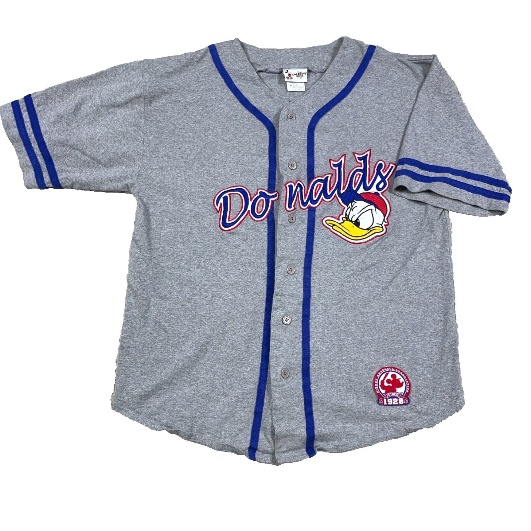 Disney VINTAGE Disney Men Large Gray Donald Baseball Jersey Embroidered 90s Y2K Shirt Disney Donald Duck Graphic Print Hip Hop Retro Classic T-Shirt Mens Size US L / EU 52-54 / 3 - 2 Thumbnail