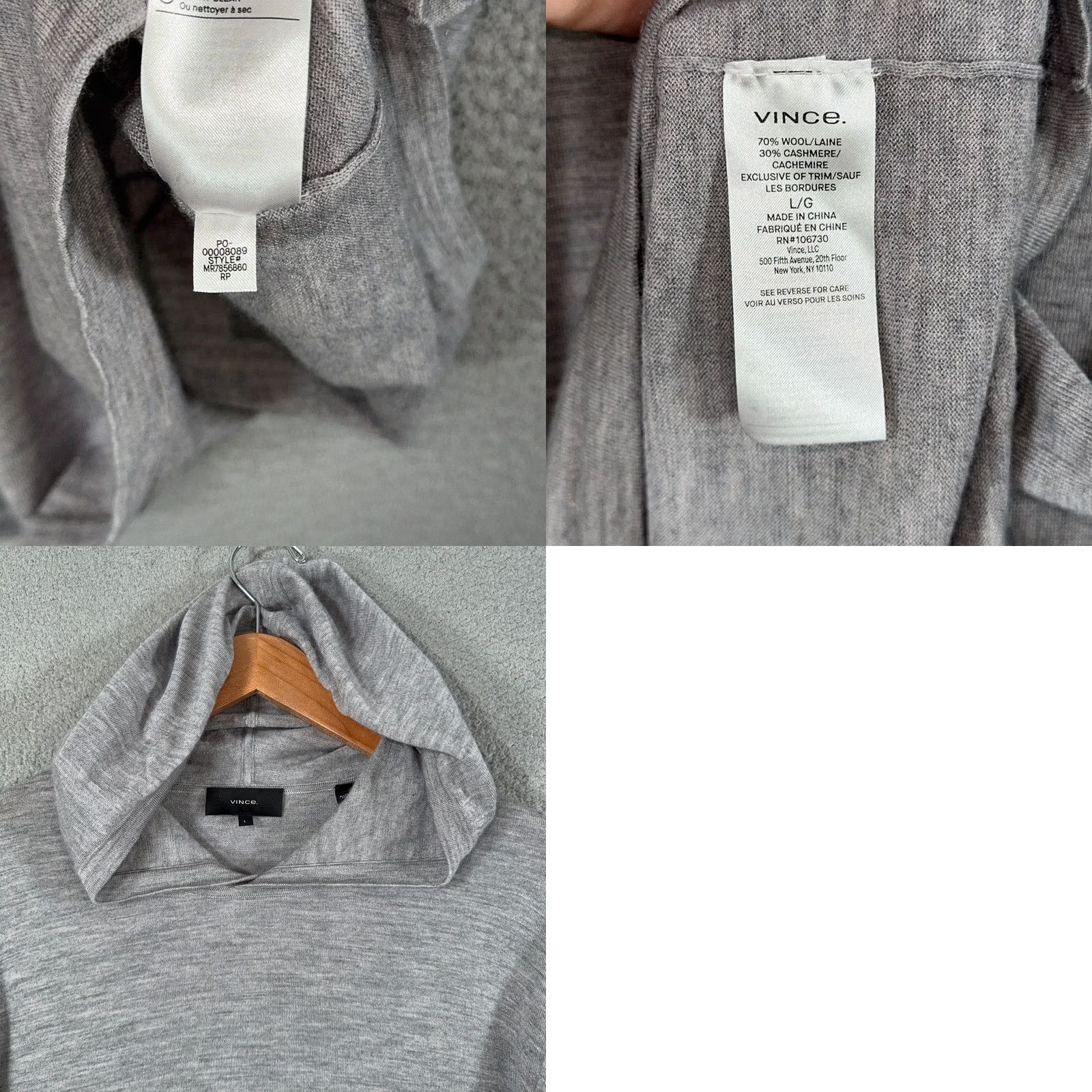 Vince Vince Hoodie Mens Large Gray Cashmere Wool Pullover Sweatshirt Sweater Size US L / EU 52-54 / 3 - 8 Thumbnail