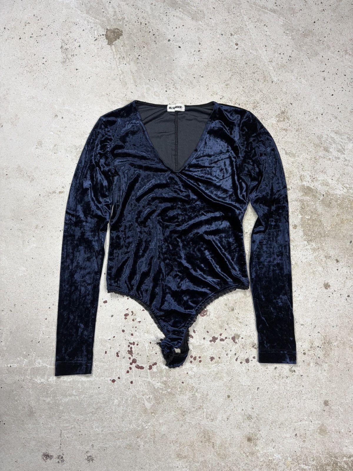 Jil Sander Vintage 90s Jil Sander + Navy Velvet V Neck Body Top Size M / US 6-8 / IT 42-44 - 1 Thumbnail