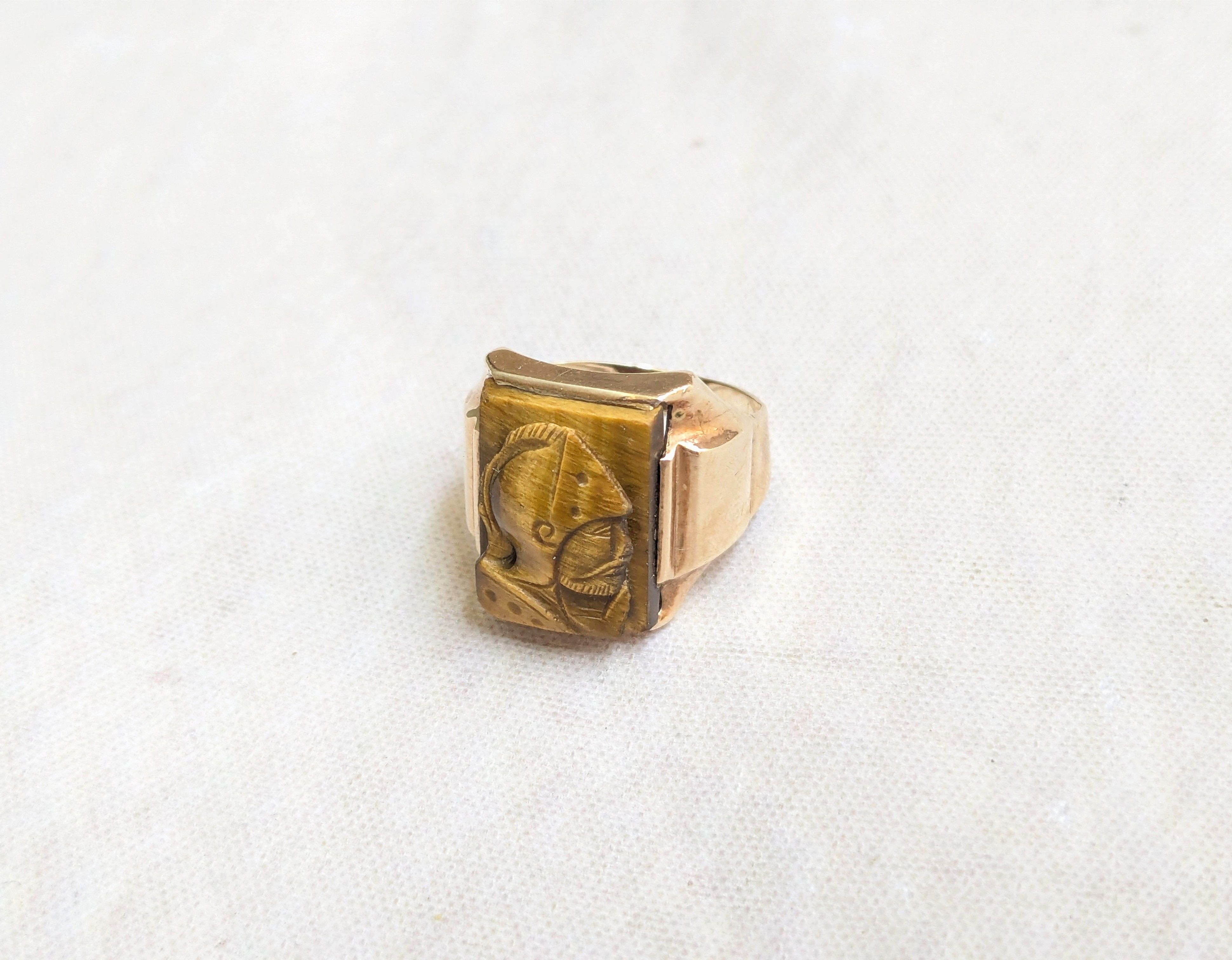 Jewelry × Vintage Vintage 10k Gold Ring Tiger's Eye 8 Cameo Rectangle Size ONE SIZE - 1 Thumbnail