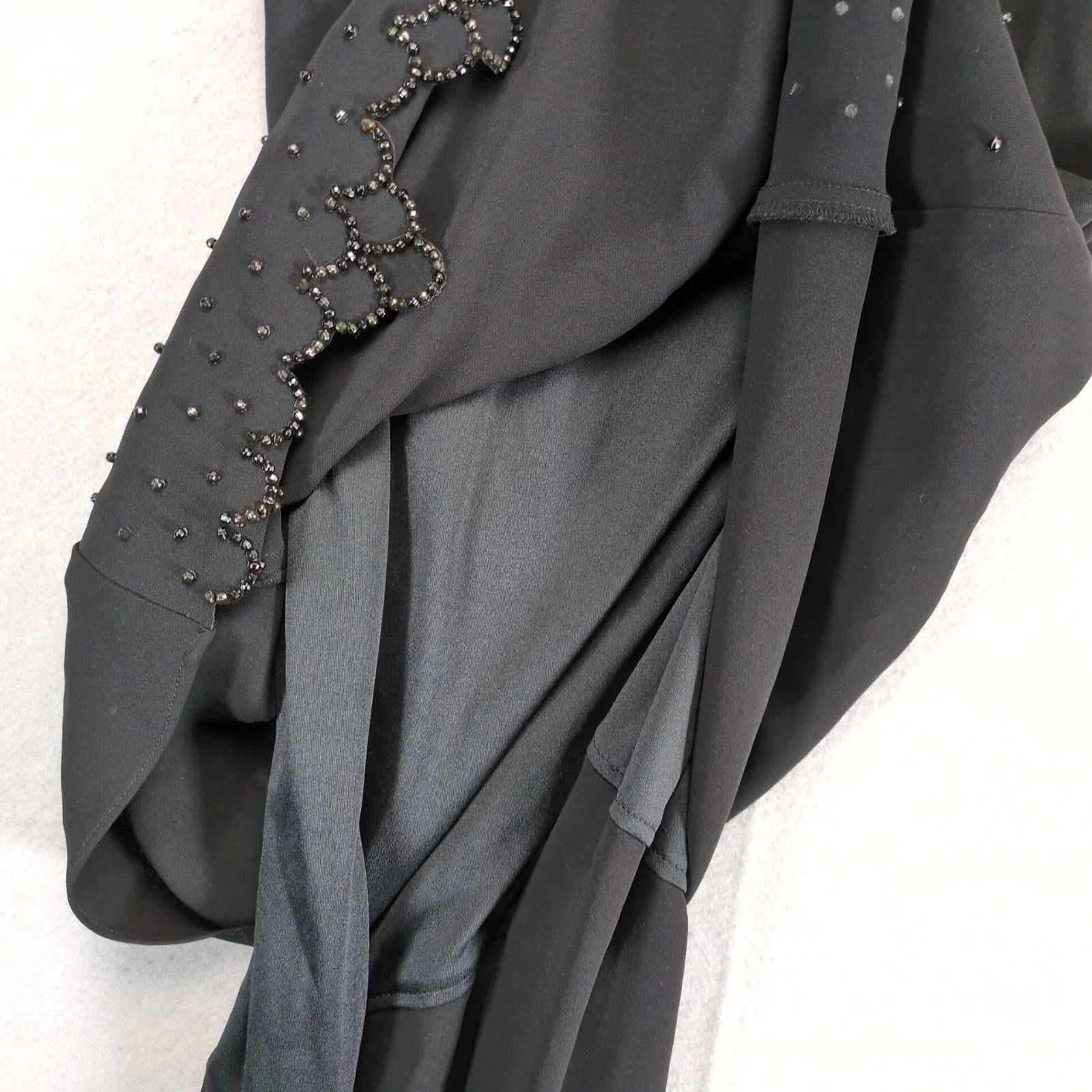 Vintage SL Fashions Black Asymmetric Beads Cocktail Evening Dress 10 Size L / US 10 / IT 46 - 9 Thumbnail