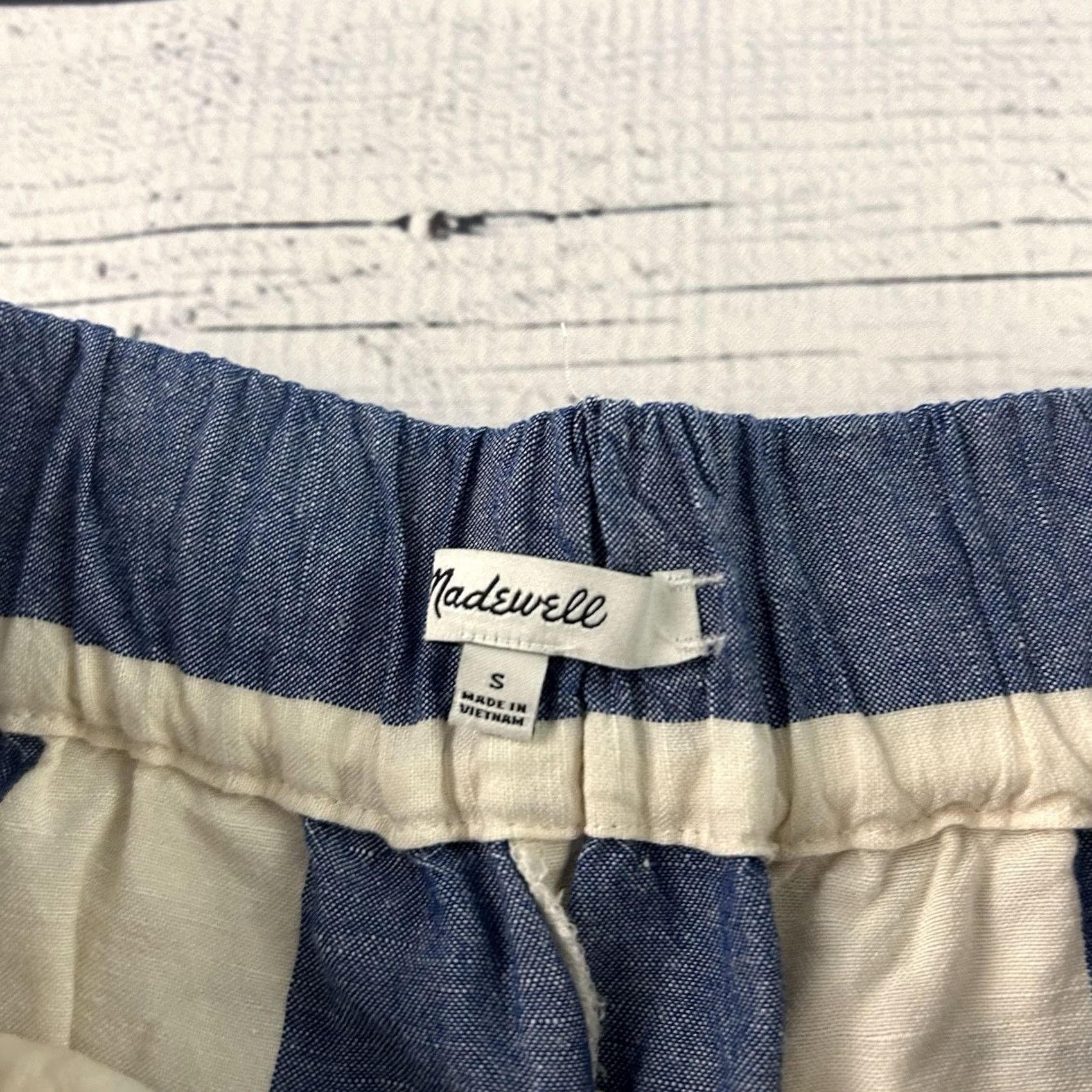 Madewell Madewell Linen Viscose Striped Wide-Leg Crop Pants Women's Small Blue White Size 28" / US 6 / IT 42 - 2 Thumbnail