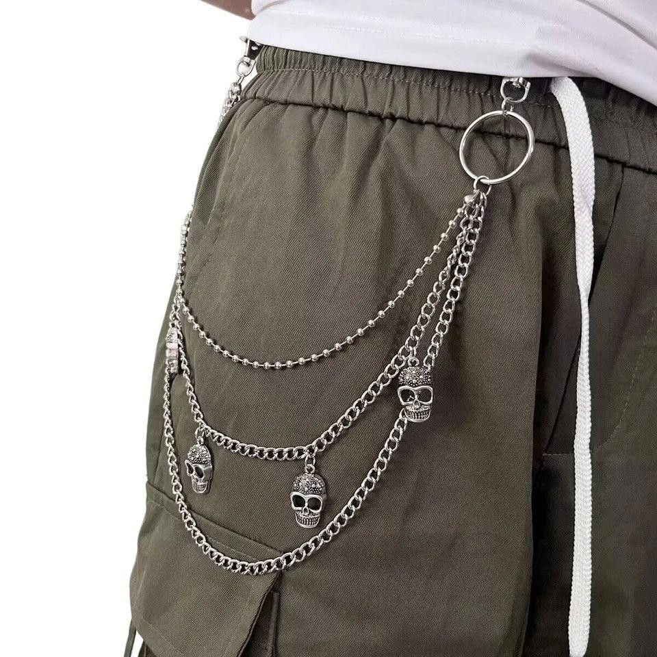 Jewelry Skulls 3 Layer long chain , Wallet Chain Size ONE SIZE - 1 Thumbnail