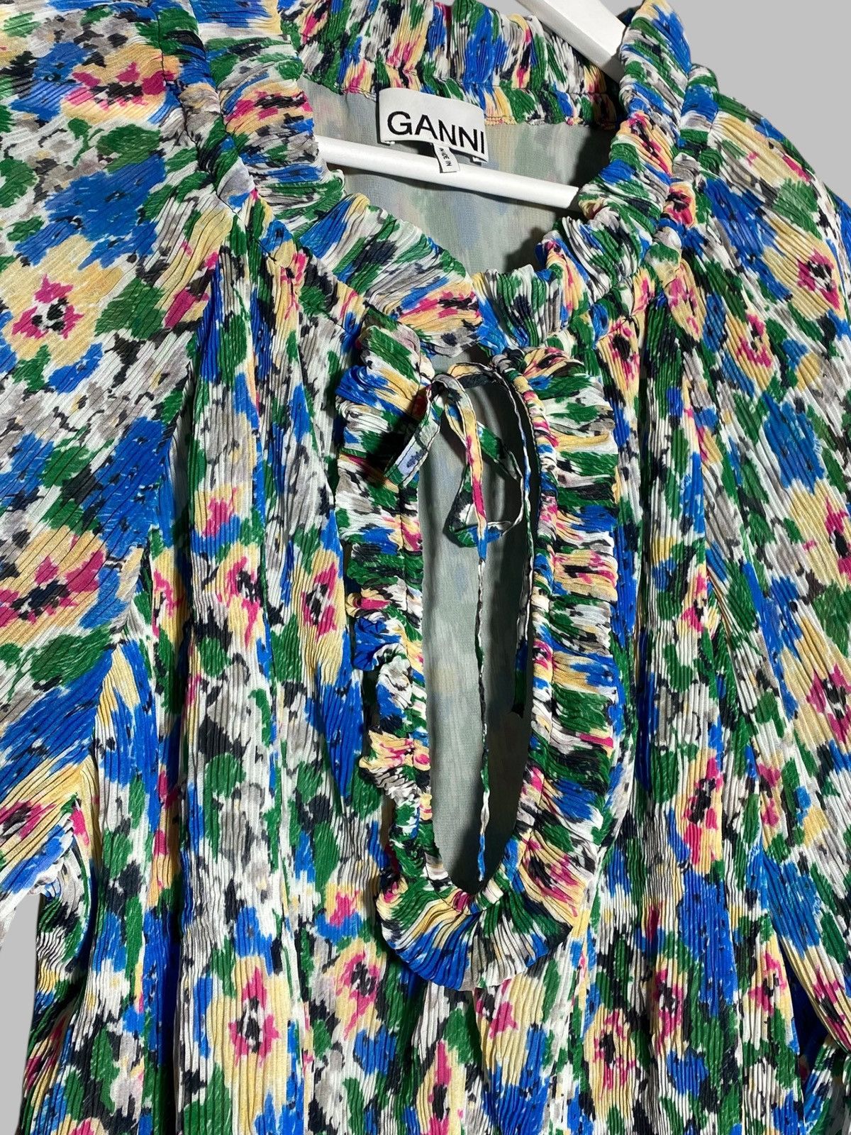 Ganni 🔥 GANNI FLORAL BLOUSE RIBBED BREATHABLE Y2K PARIS AESTHETIC Size XS / US 0-2 / IT 36-38 - 6 Thumbnail