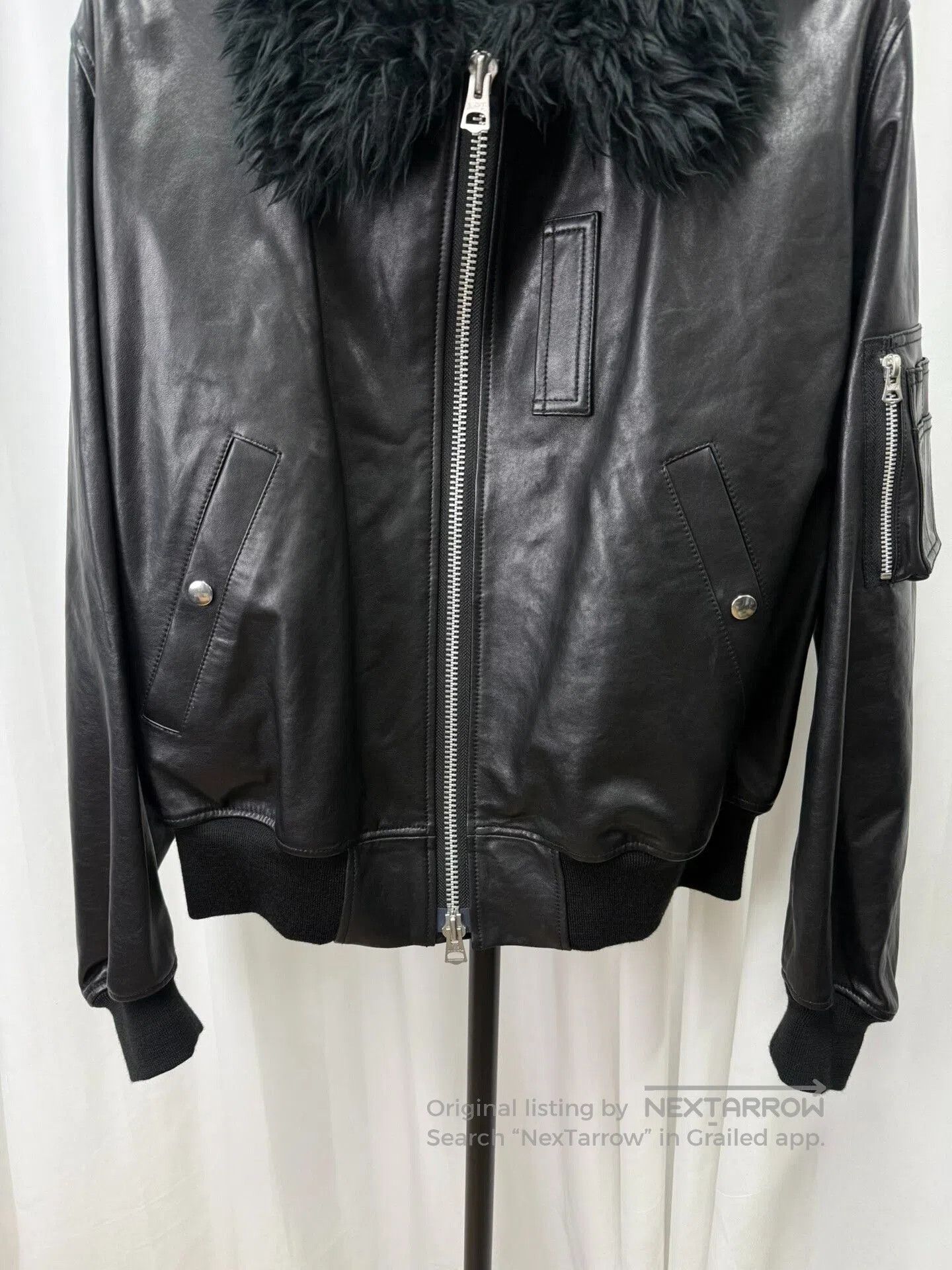 Yohji Yamamoto black shearling collar leather jacket. Size US L / EU 52-54 / 3 - 4 Thumbnail